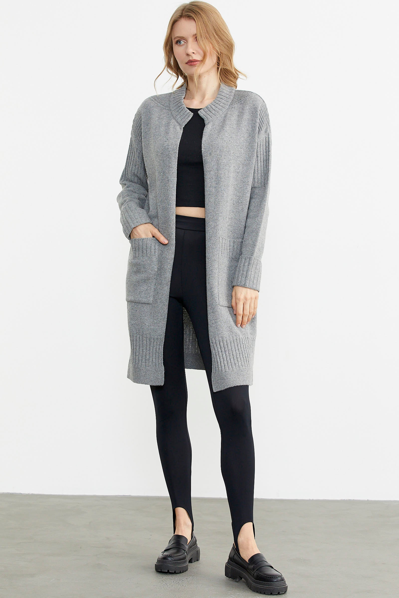 Büyük Beden Uzun Triko Hırka - Gri (2) Sementa