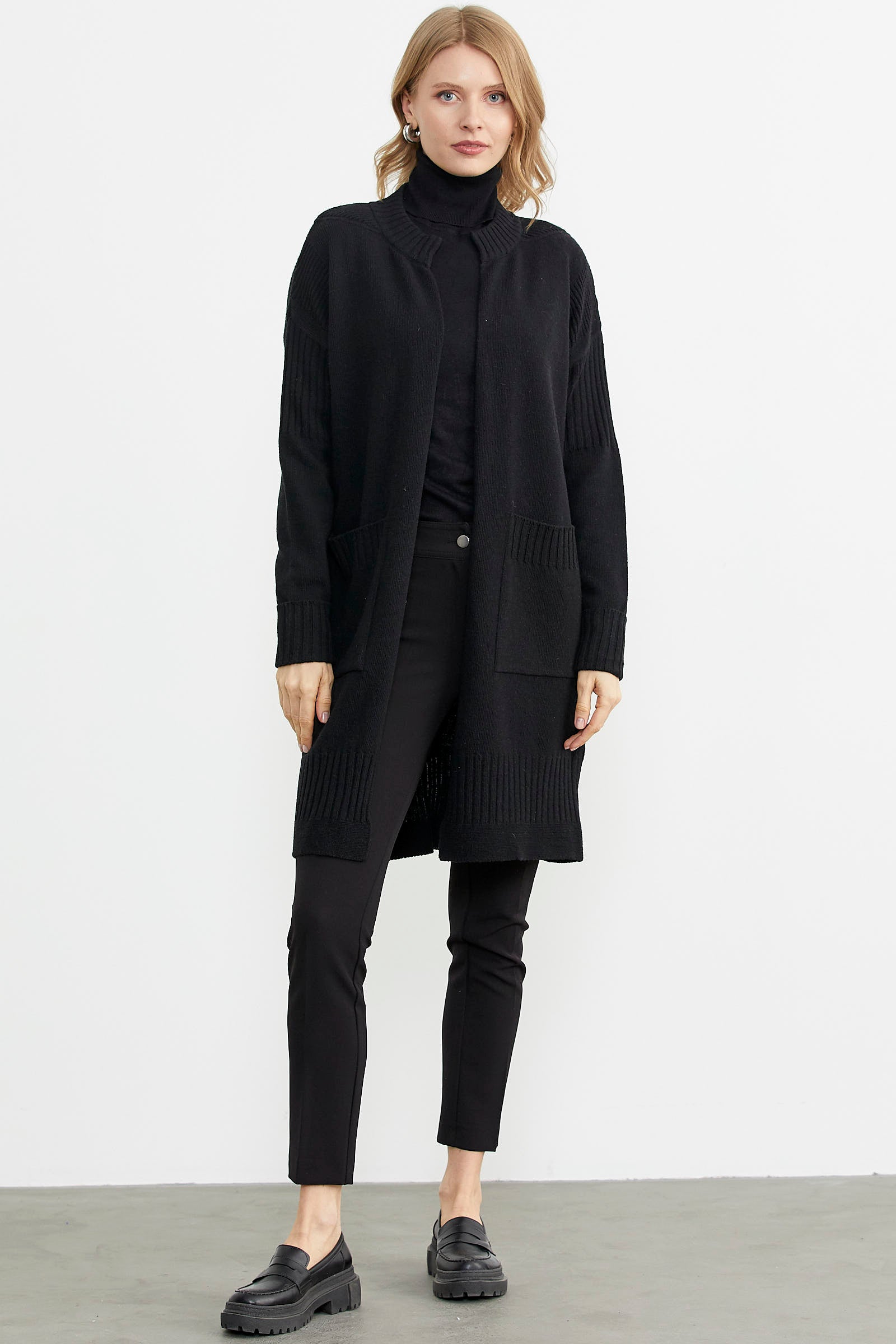 Büyük Beden Uzun Triko Hırka - Siyah (1) Sementa