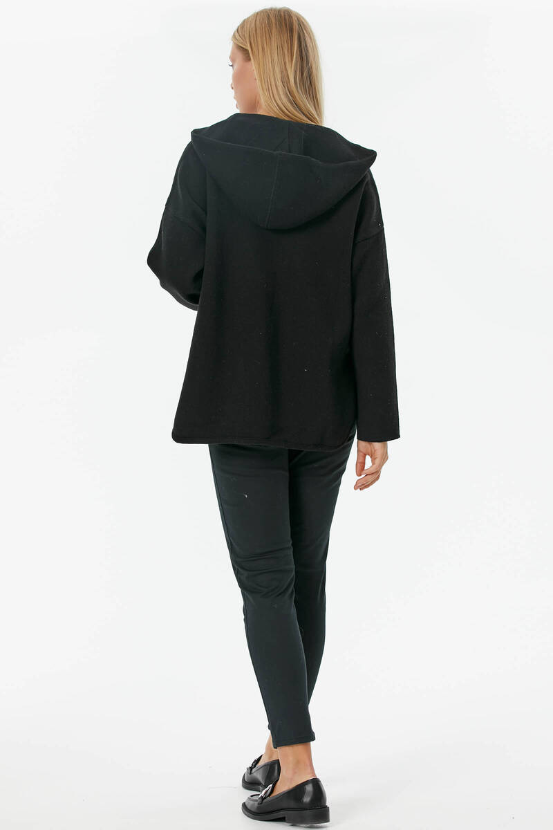 Çelik Örgü Fermuarlı Kapüşonlu Triko Ceket - Siyah (5) Sementa