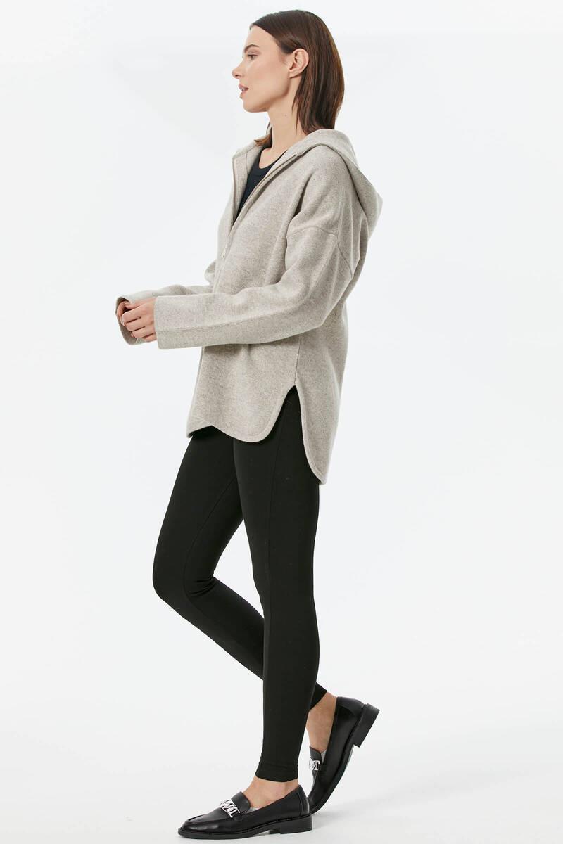 Çelik Örgü Fermuarlı Kapüşonlu Triko Ceket - Vizon (4) Sementa