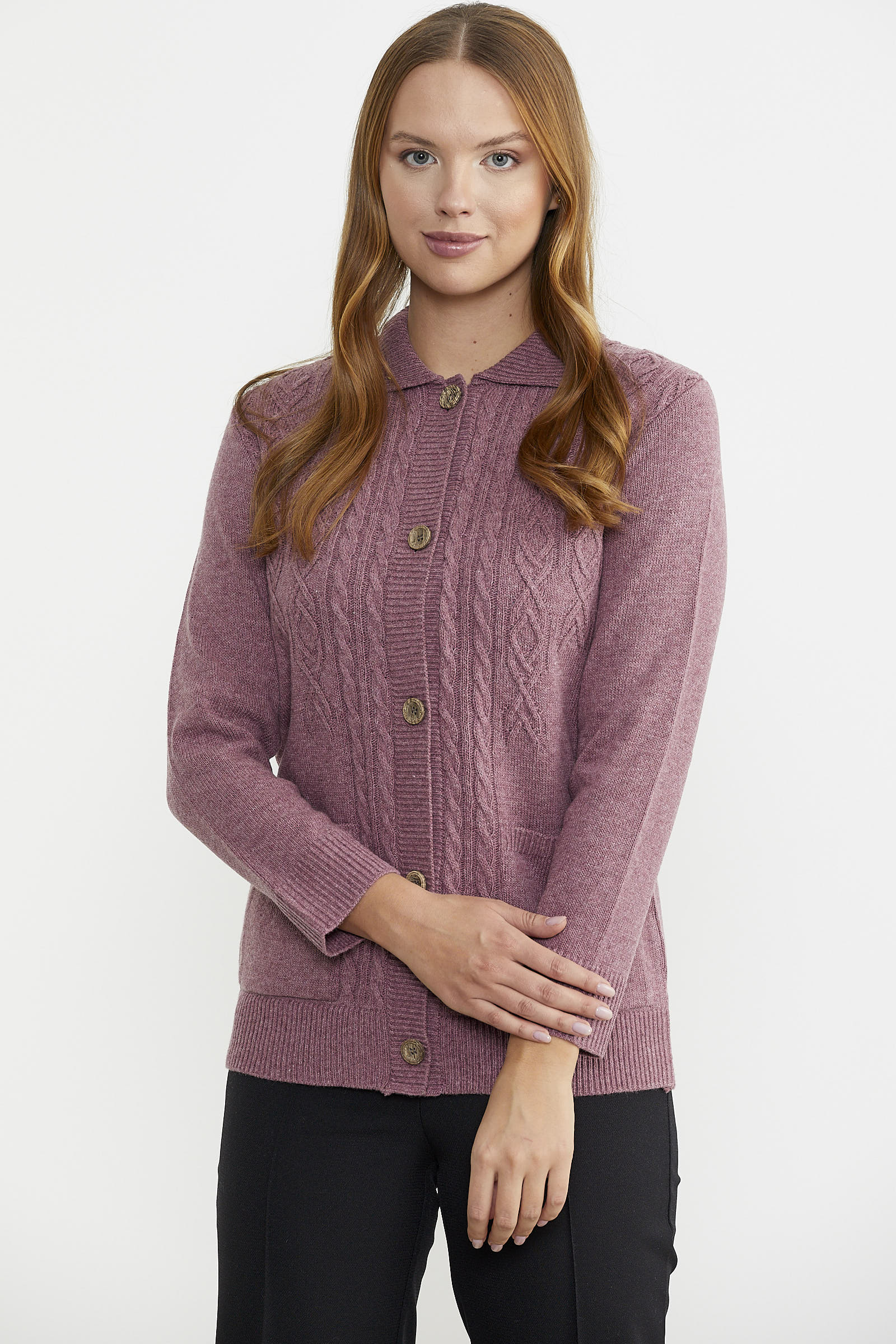 Cep Detaylı Düğmeli Yünlü Triko Hırka - Gül - Sementa