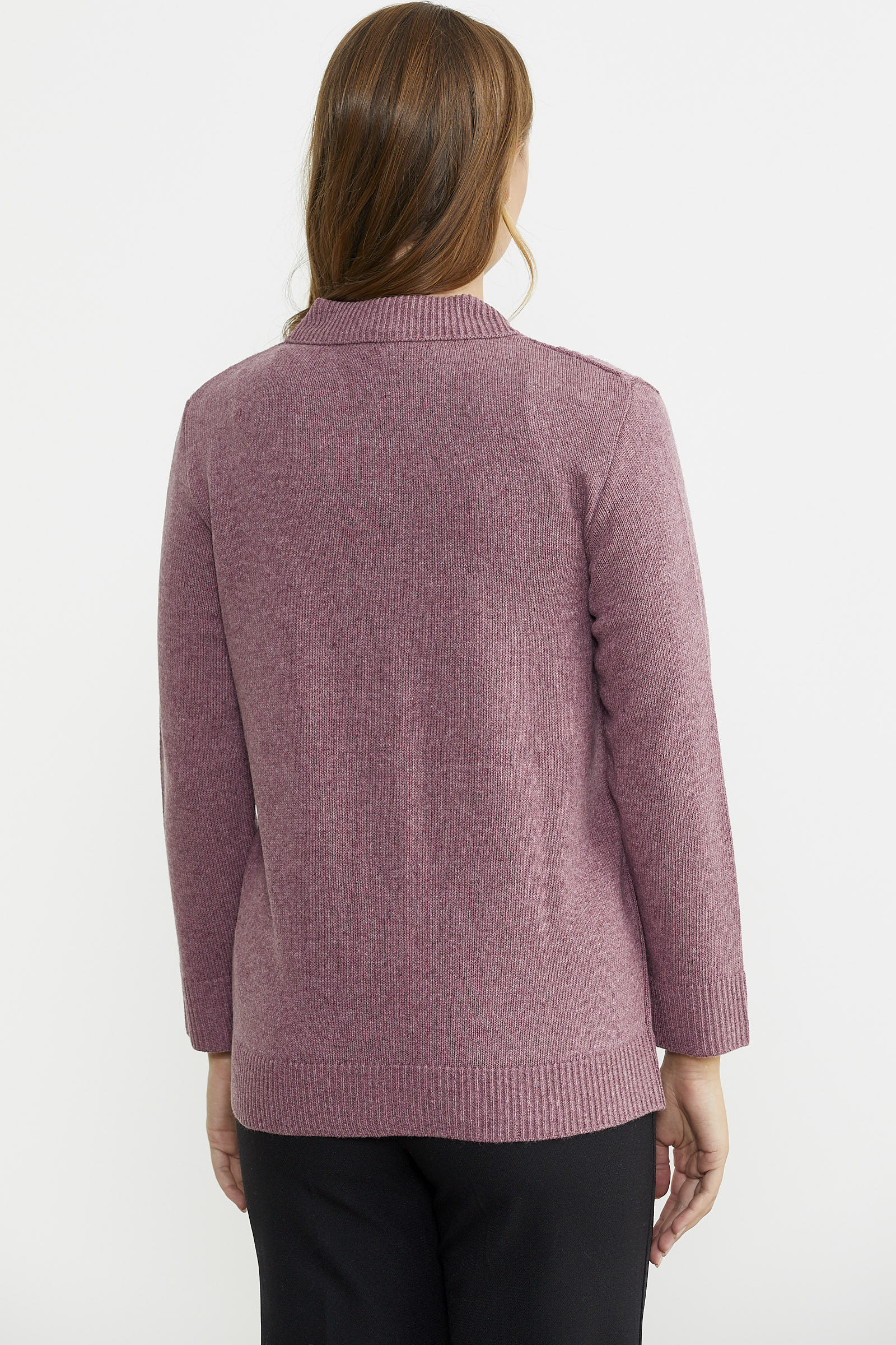 Cep Detaylı Düğmeli Yünlü Triko Hırka - Gül - Sementa