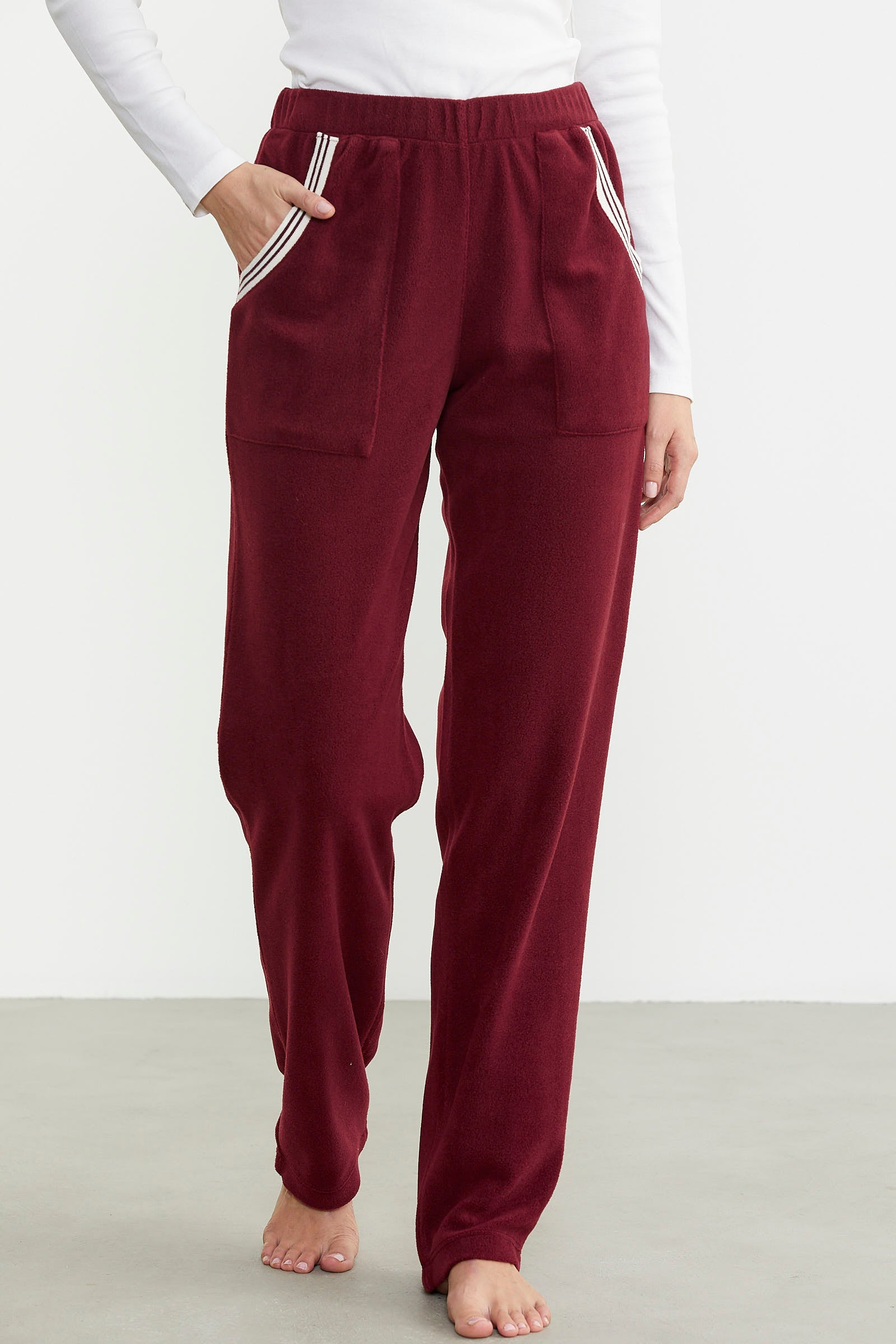 Cep Detaylı Düz Renk Polar Eşofman Altı - Bordo - Sementa