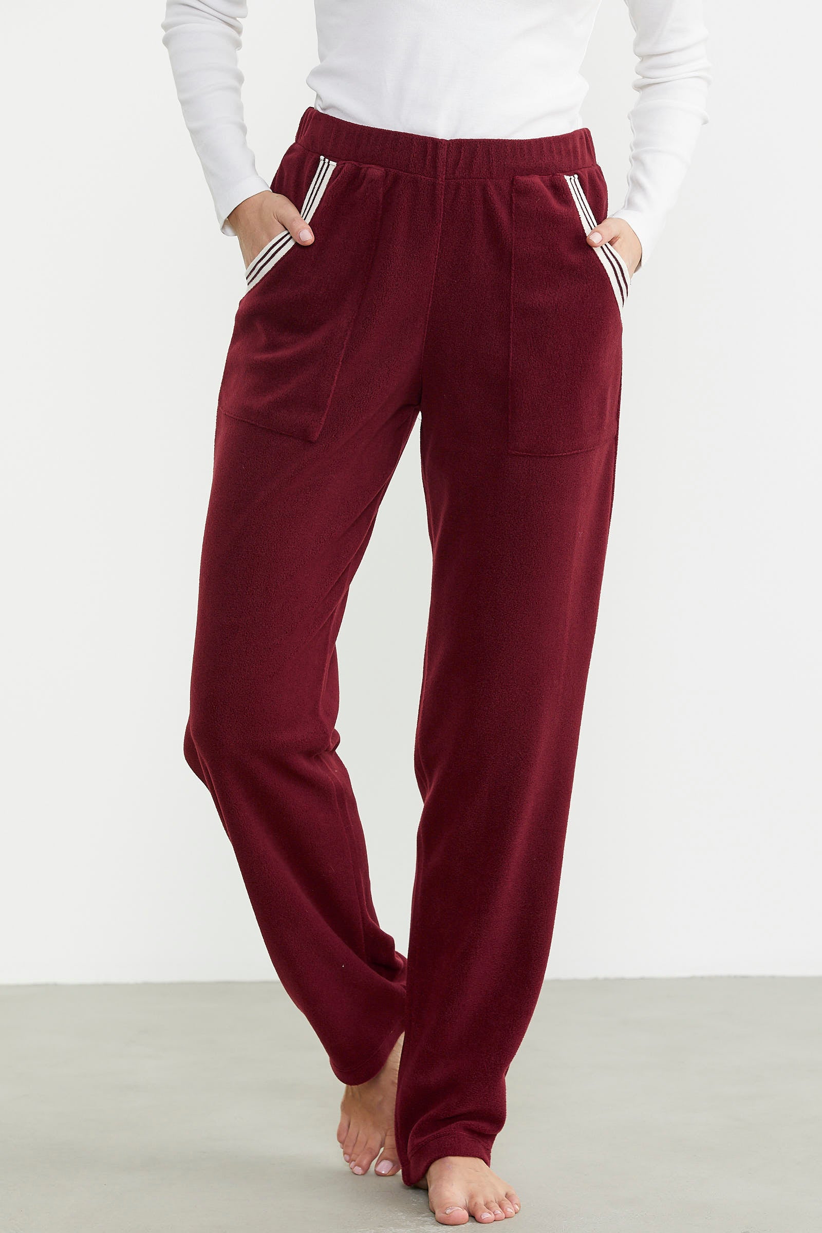 Cep Detaylı Düz Renk Polar Eşofman Altı - Bordo - Sementa