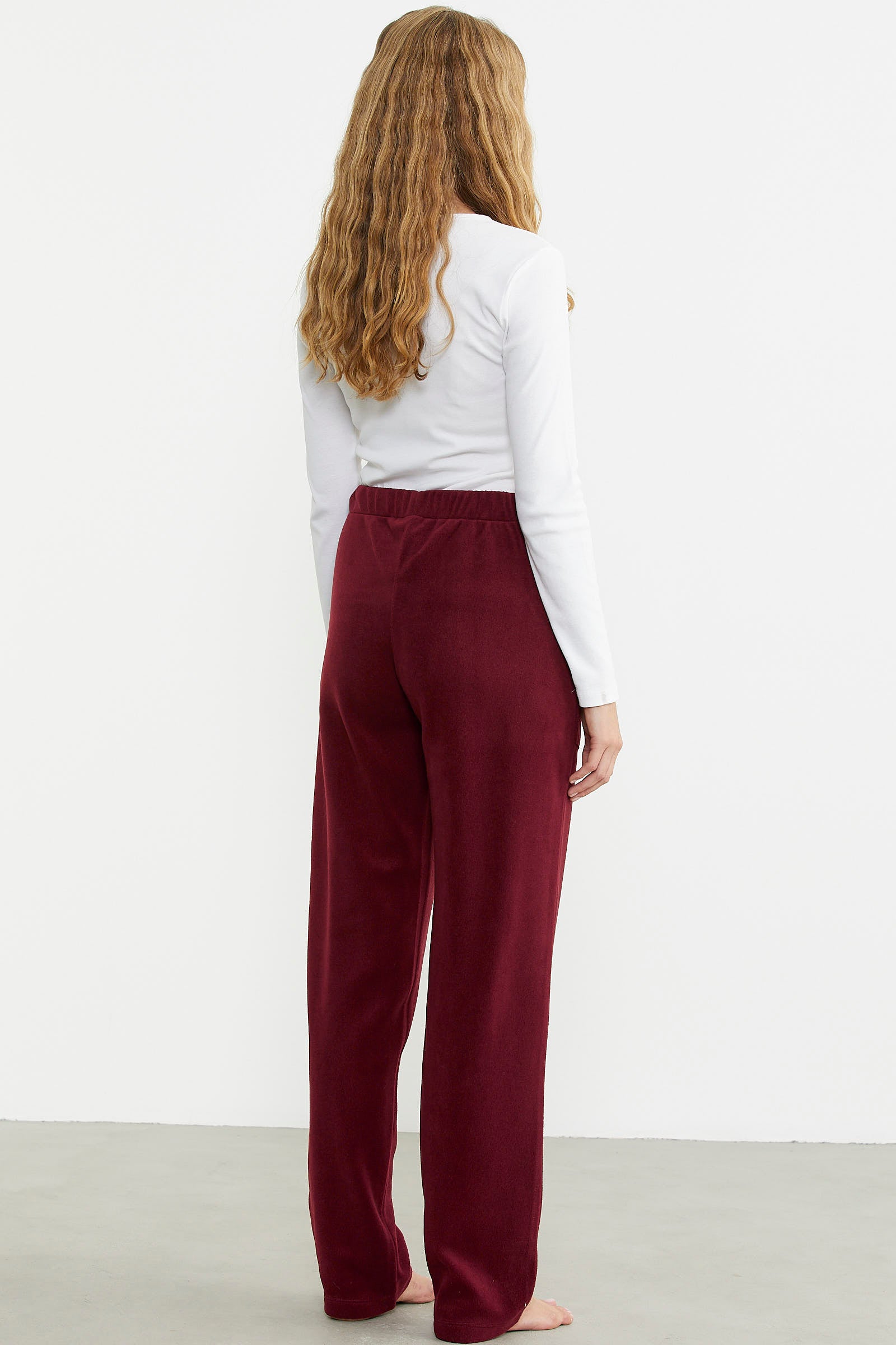 Cep Detaylı Düz Renk Polar Eşofman Altı - Bordo - Sementa