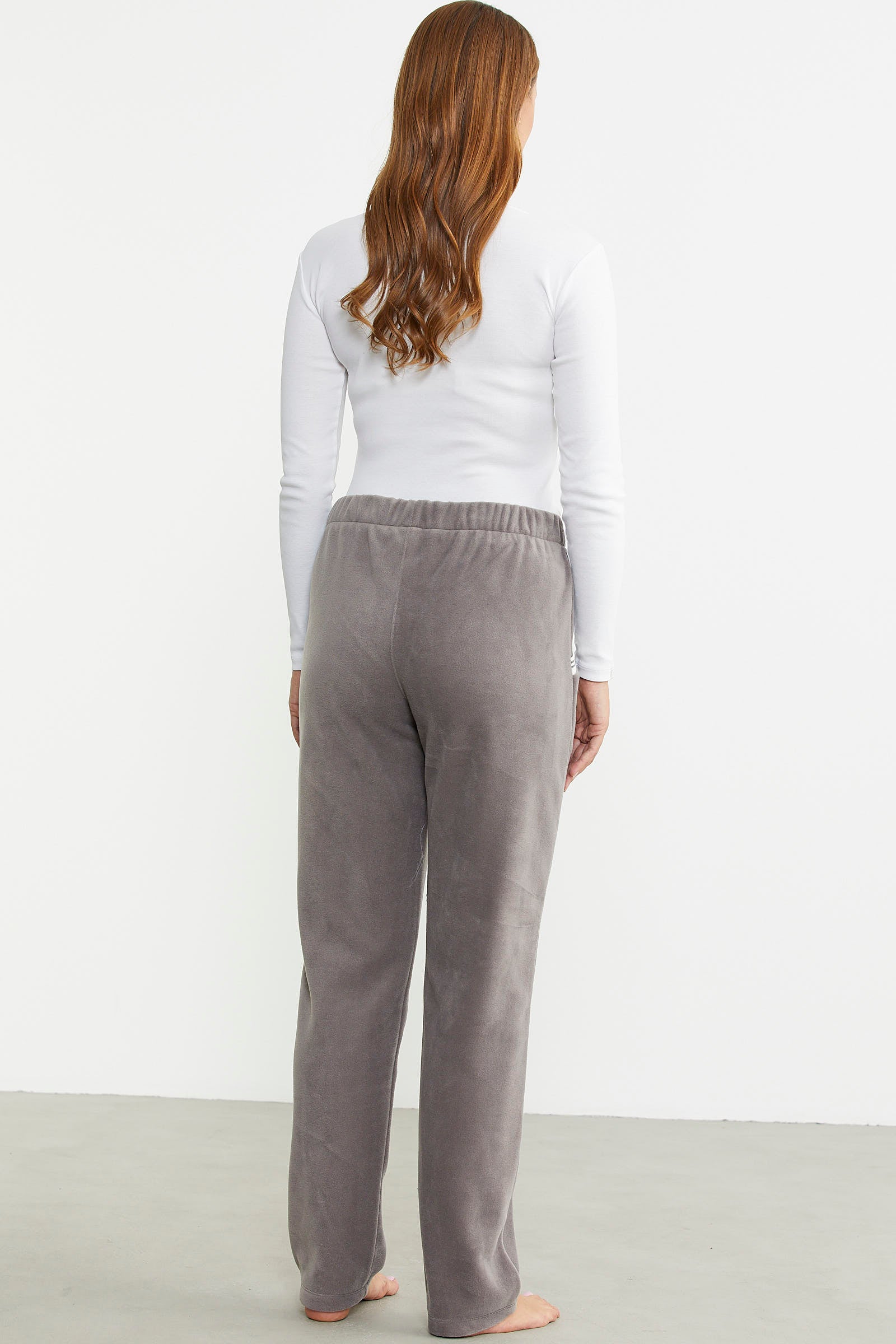 Cep Detaylı Düz Renk Polar Eşofman Altı - Gri - Sementa