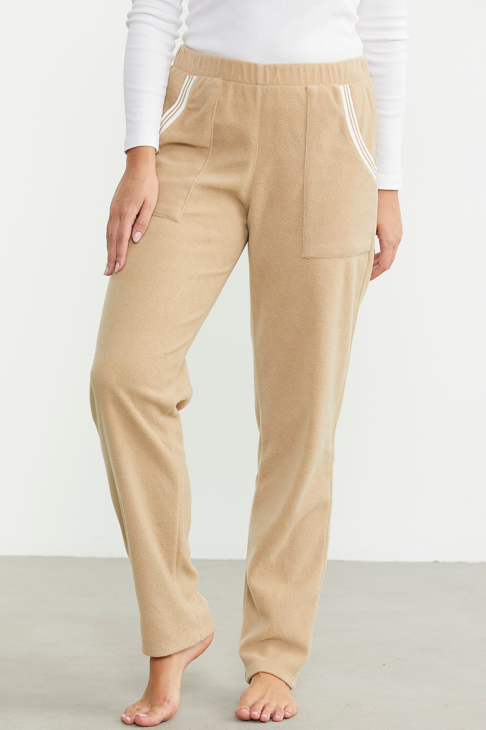 Cep Detaylı Düz Renk Polar Eşofman Altı - Vizon - Sementa