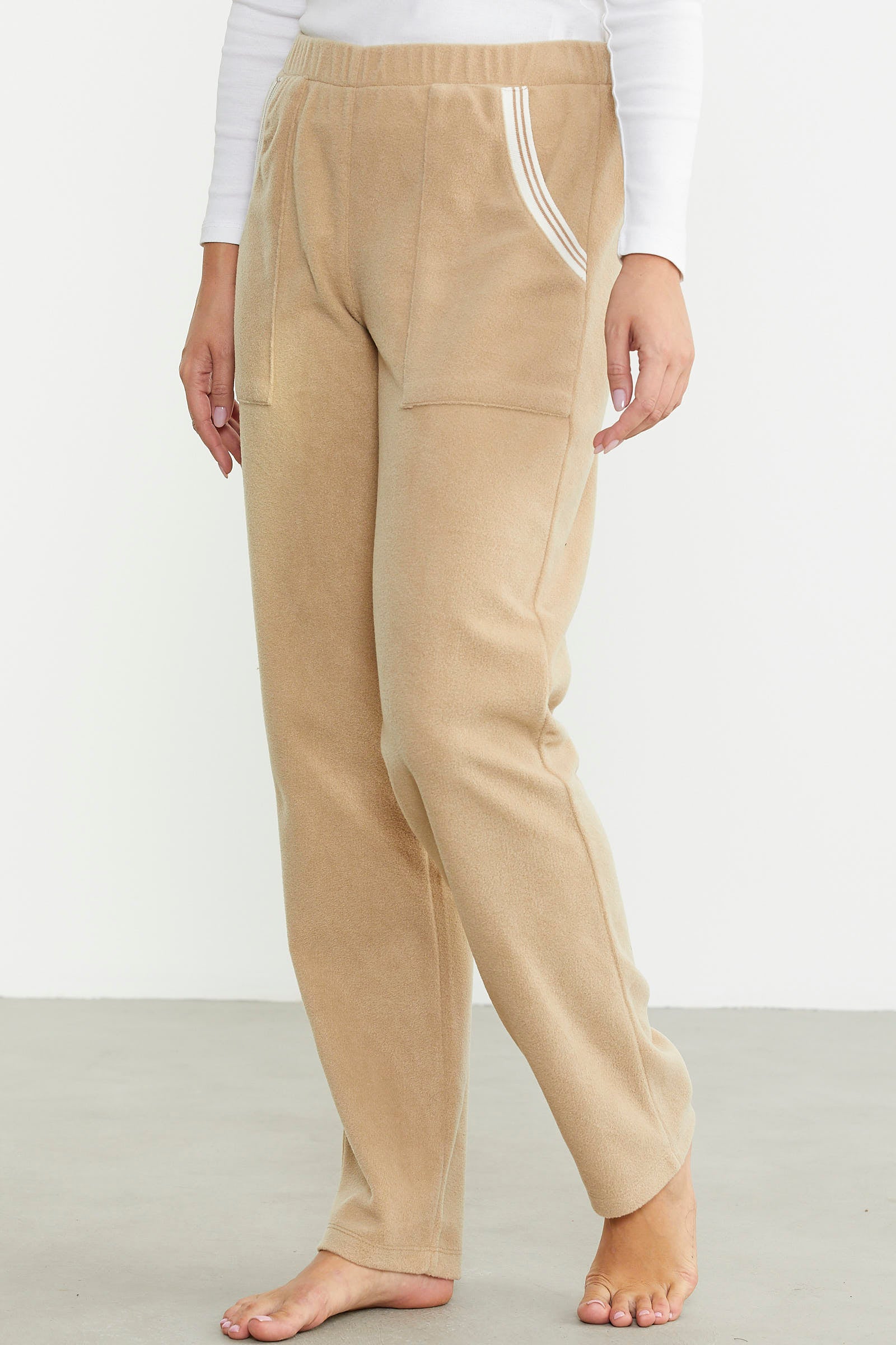 Cep Detaylı Düz Renk Polar Eşofman Altı - Vizon - Sementa