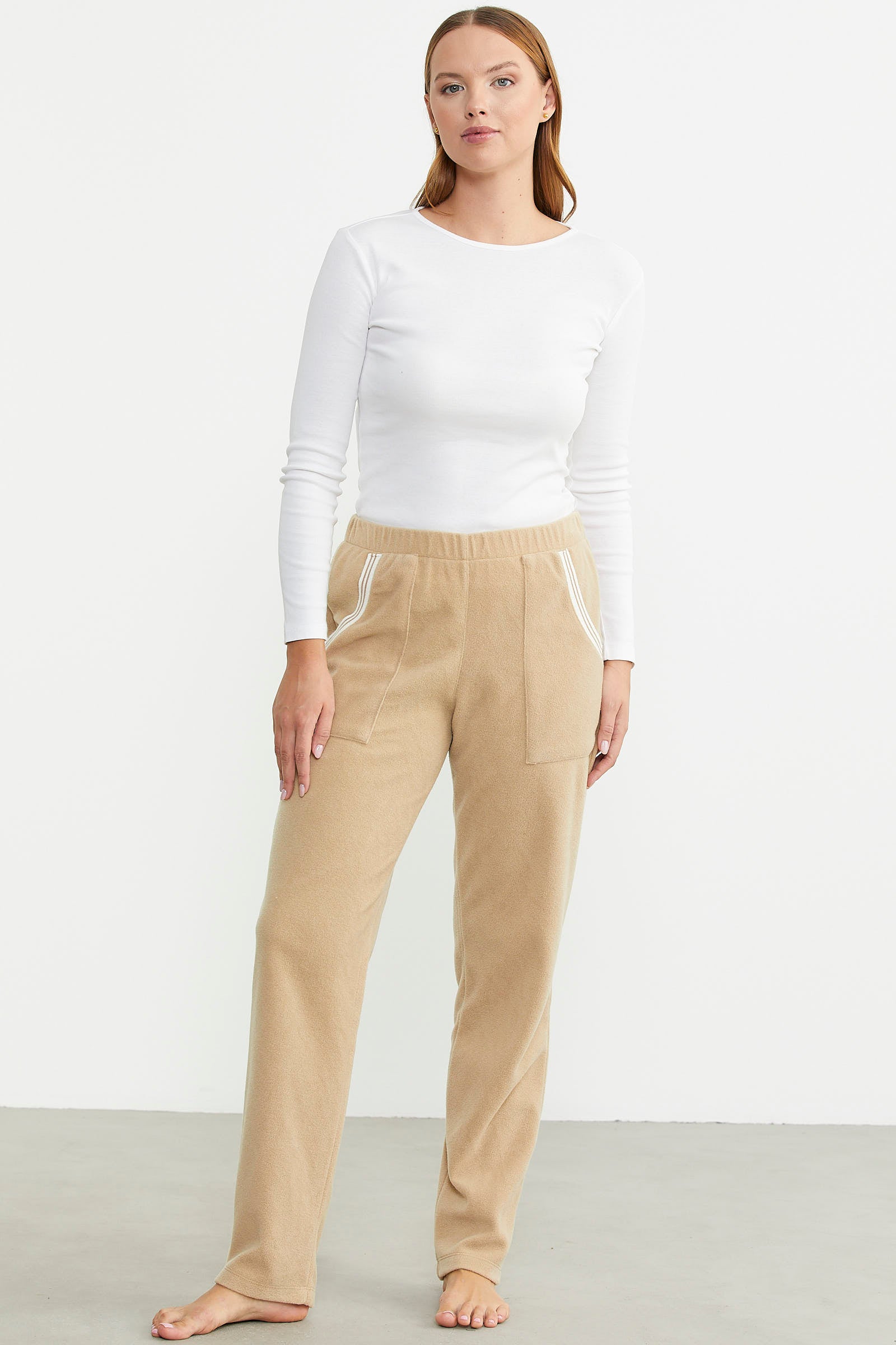 Cep Detaylı Düz Renk Polar Eşofman Altı - Vizon - Sementa