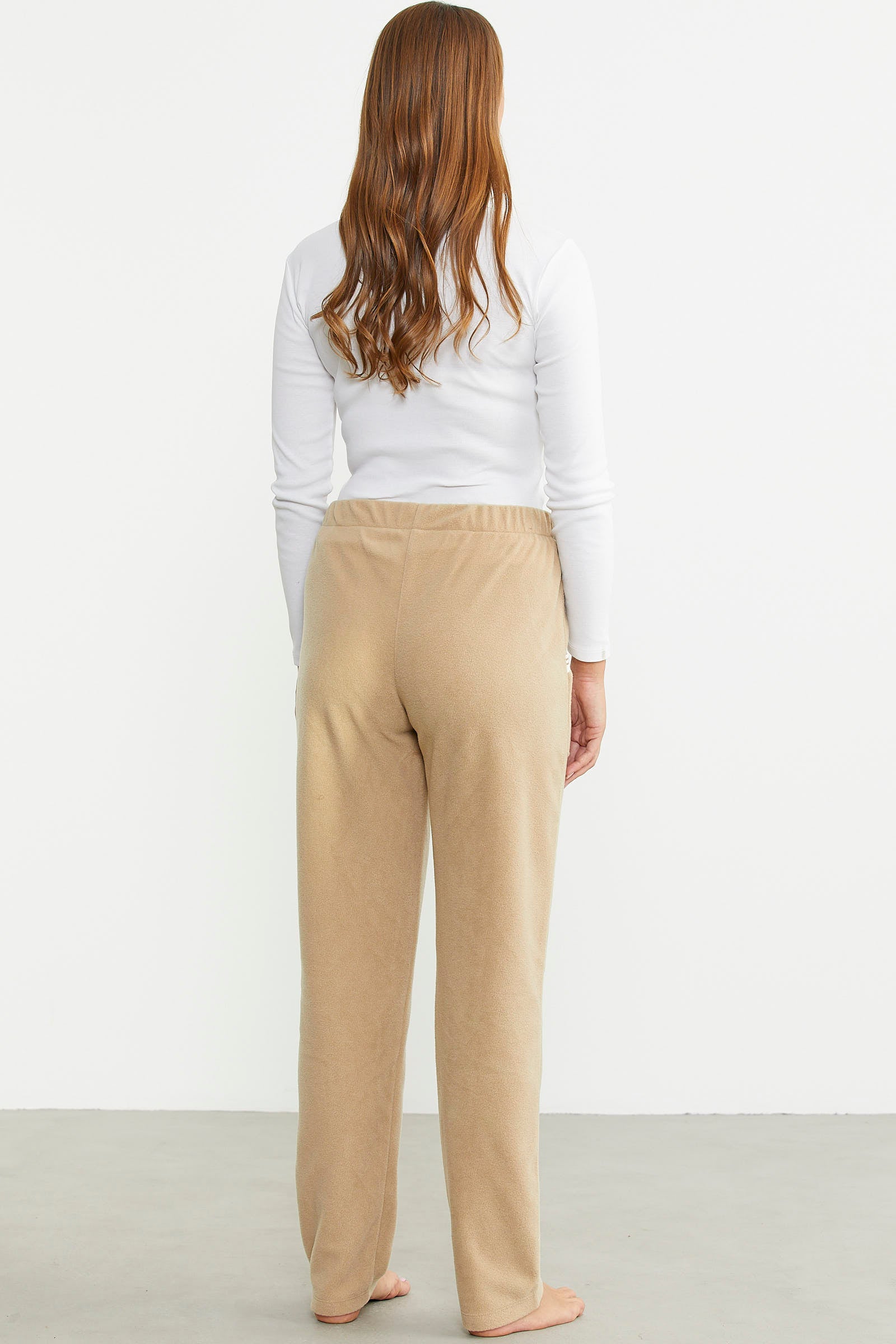 Cep Detaylı Düz Renk Polar Eşofman Altı - Vizon - Sementa