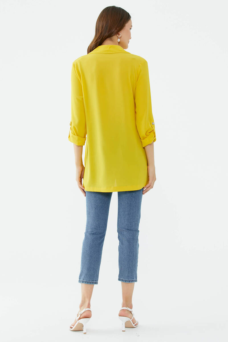 Cep Detaylı Krep Uzun Gömlek - Sarı (5) Sementa
