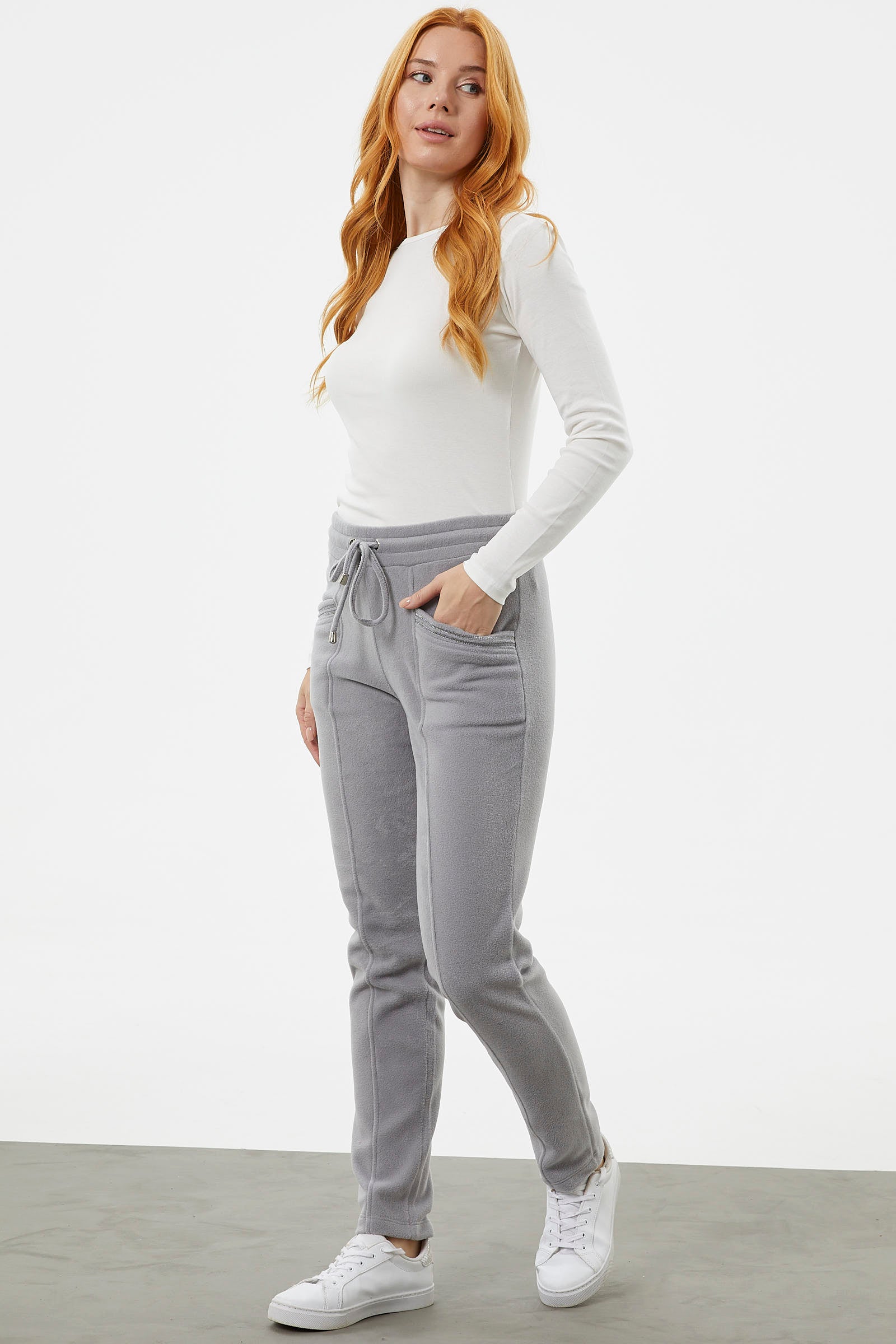 Cep Detaylı Polar Eşofman Altı - Gri (3) Sementa