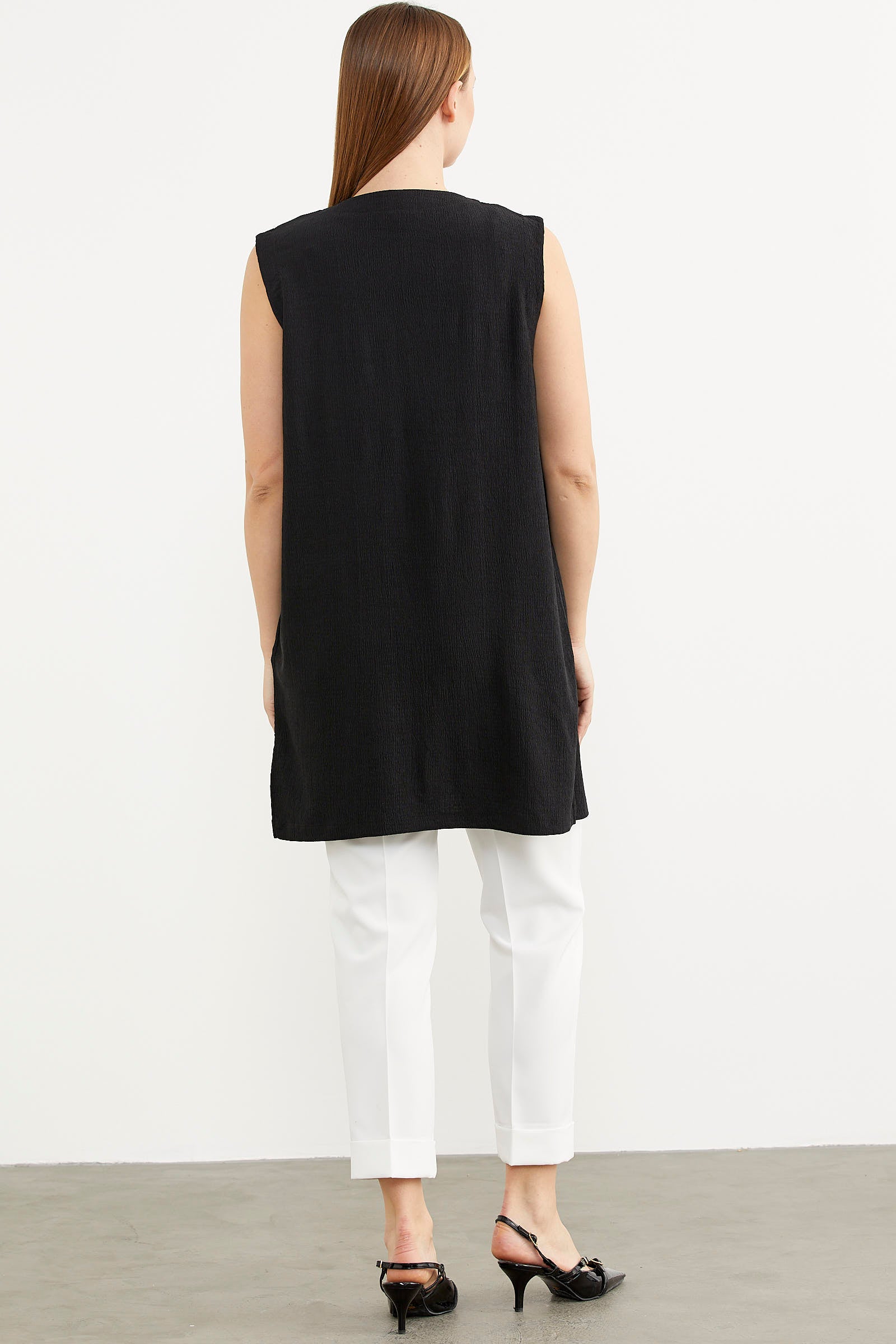 Cep Detaylı Rahat Kalıp Yelek - Siyah (5) Sementa