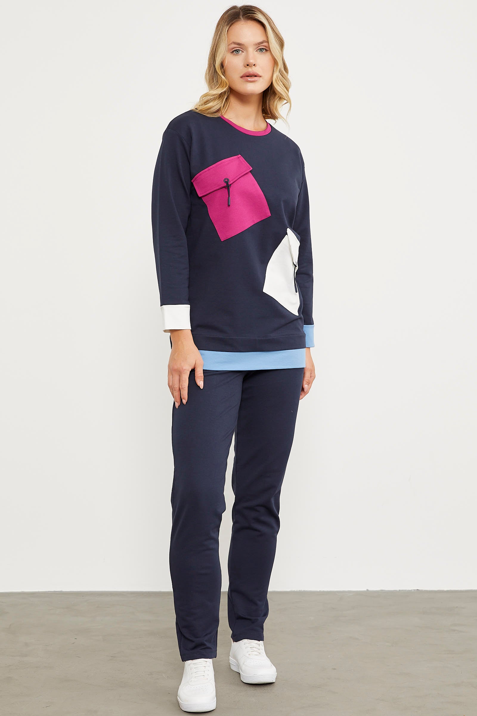 Cep Detaylı Renkli Eşofman Takım - Lacivert (1) Sementa