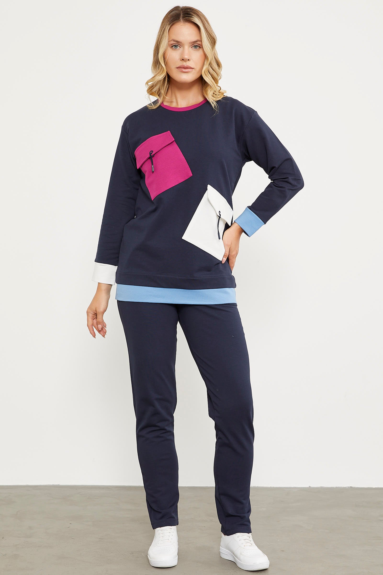 Cep Detaylı Renkli Eşofman Takım - Lacivert (2) Sementa