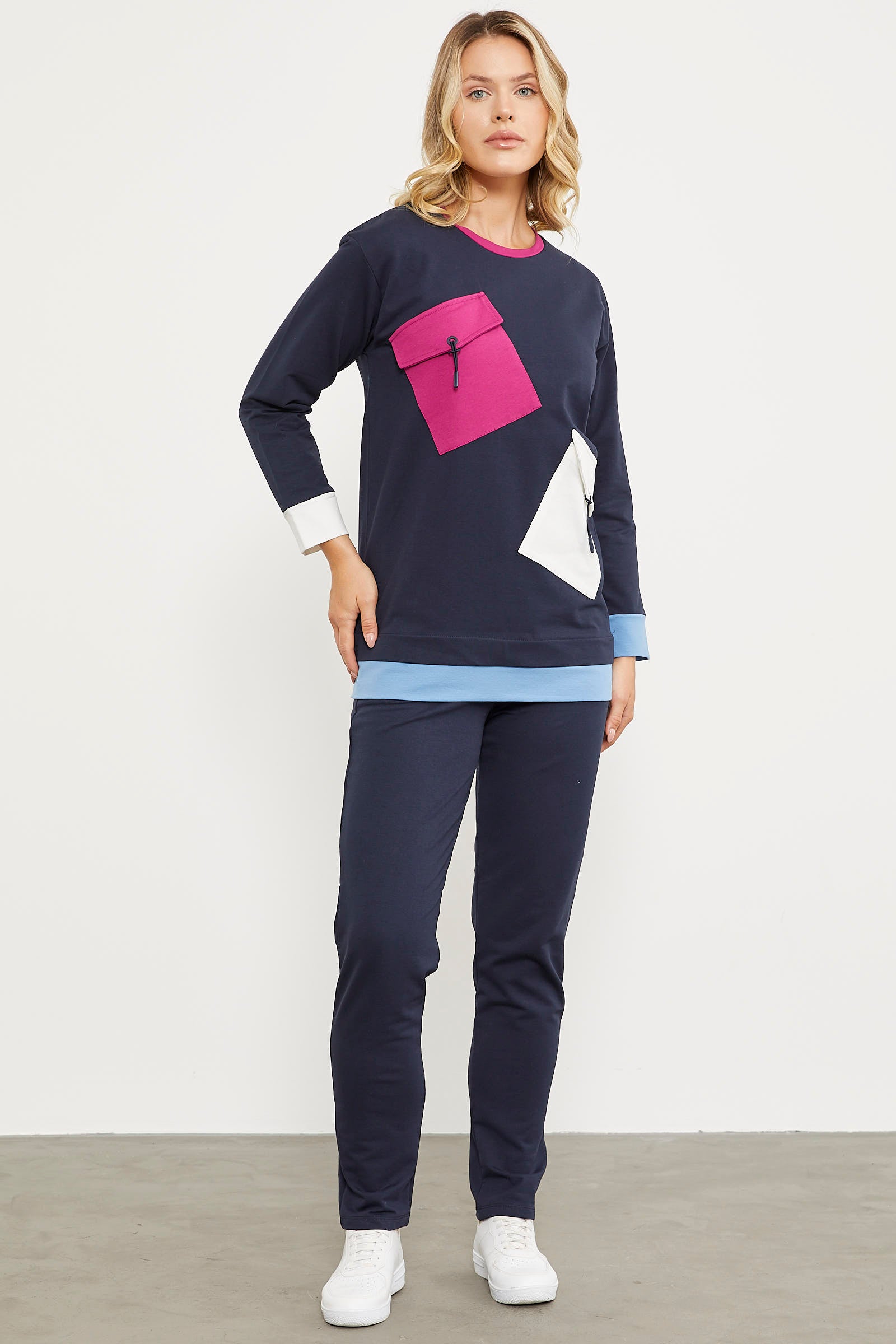 Cep Detaylı Renkli Eşofman Takım - Lacivert (3) Sementa