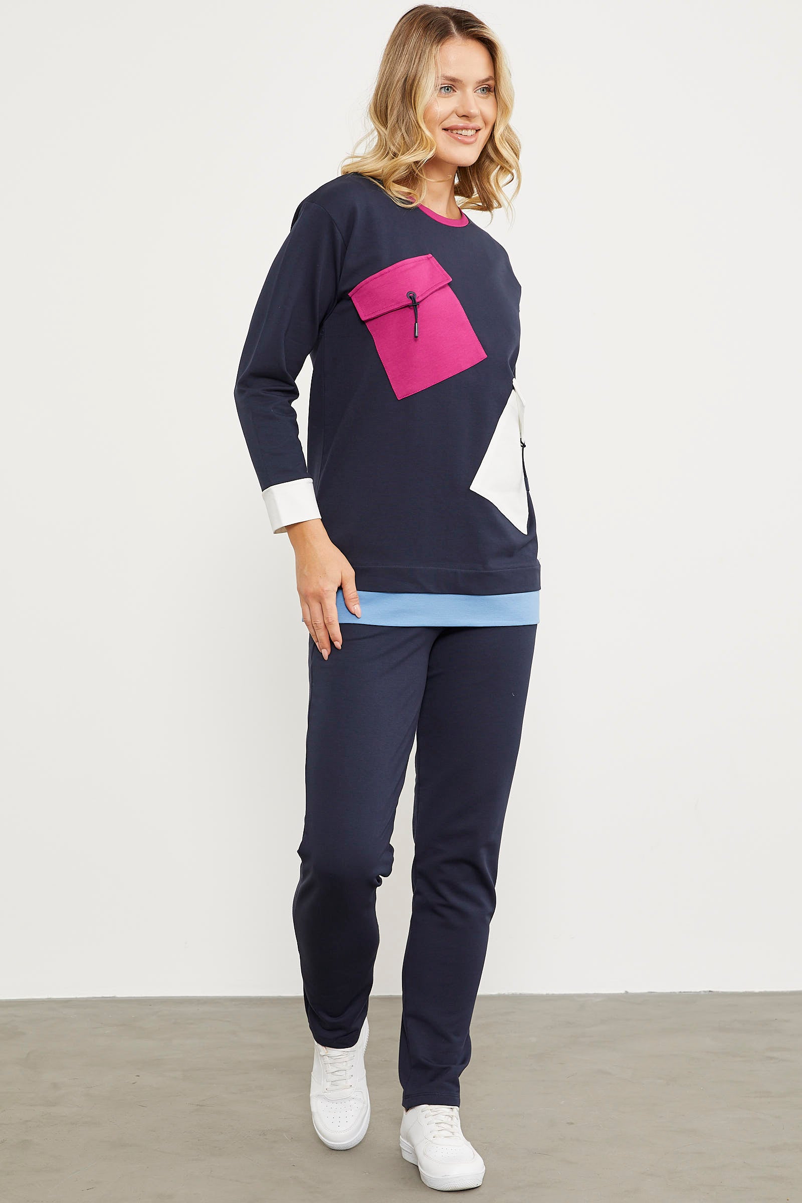 Cep Detaylı Renkli Eşofman Takım - Lacivert (4) Sementa