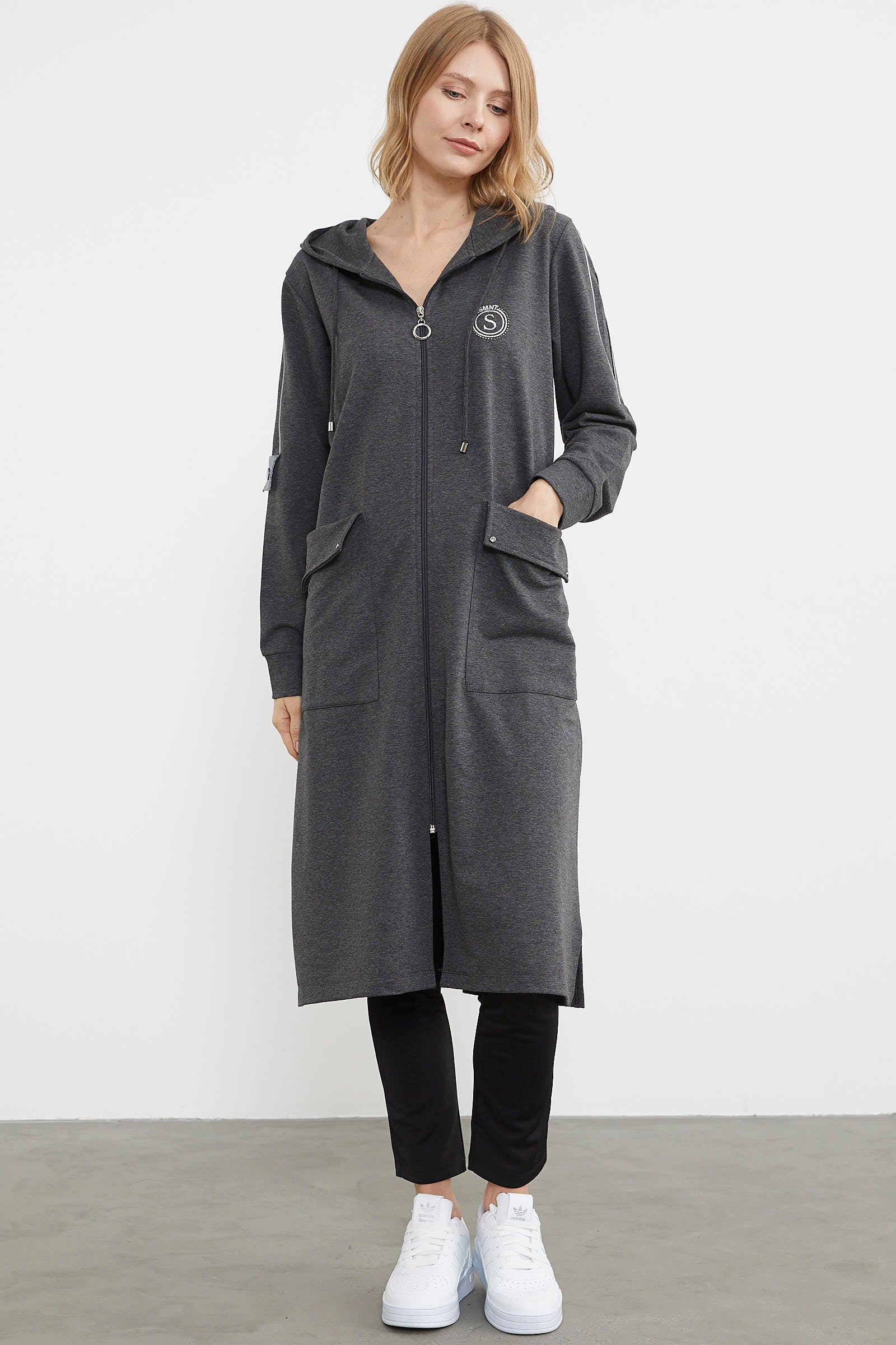 Cep Detaylı Tam Fermuarlı Kap - Antrasit (1) Sementa