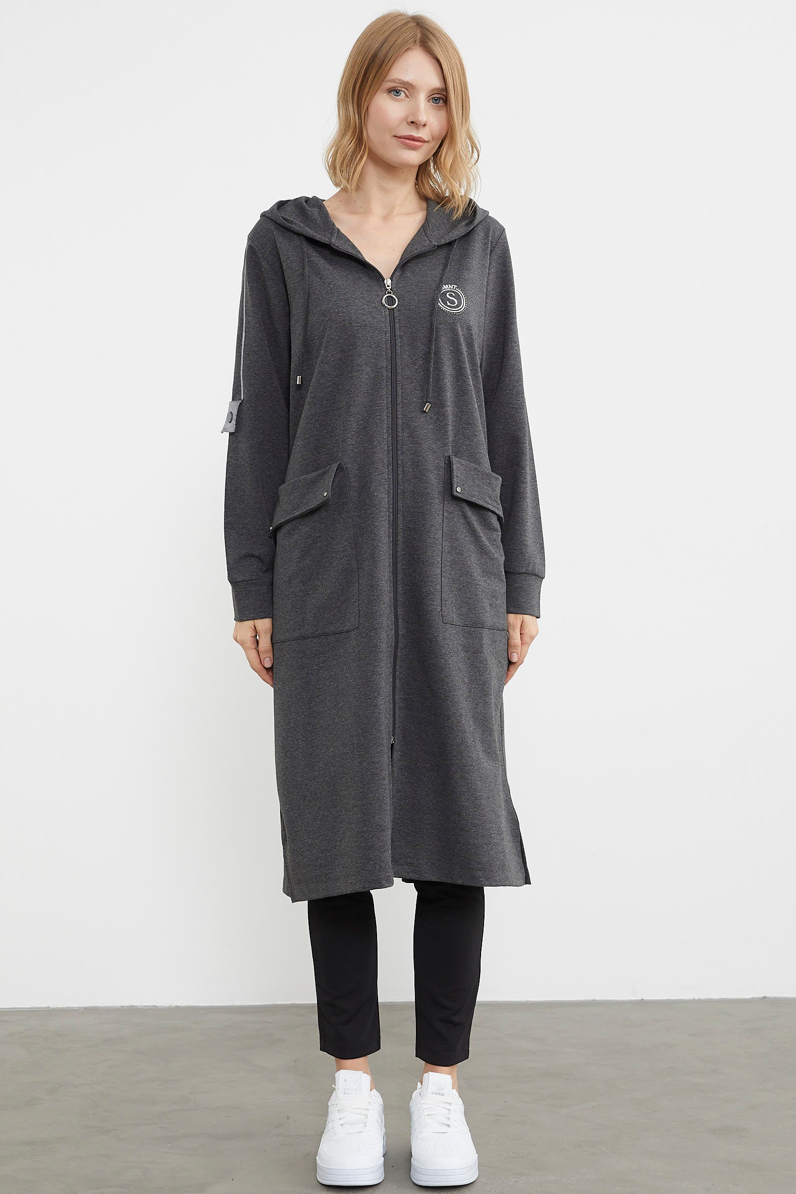 Cep Detaylı Tam Fermuarlı Kap - Antrasit (2) Sementa