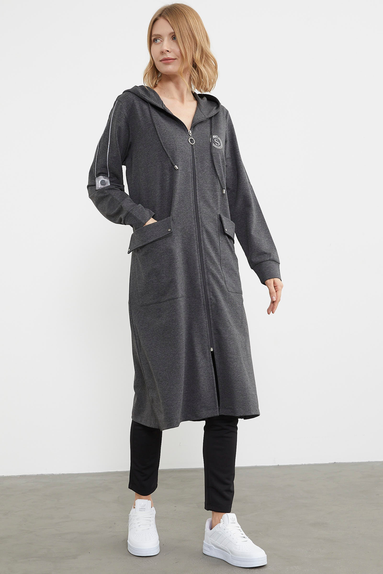 Cep Detaylı Tam Fermuarlı Kap - Antrasit (3) Sementa