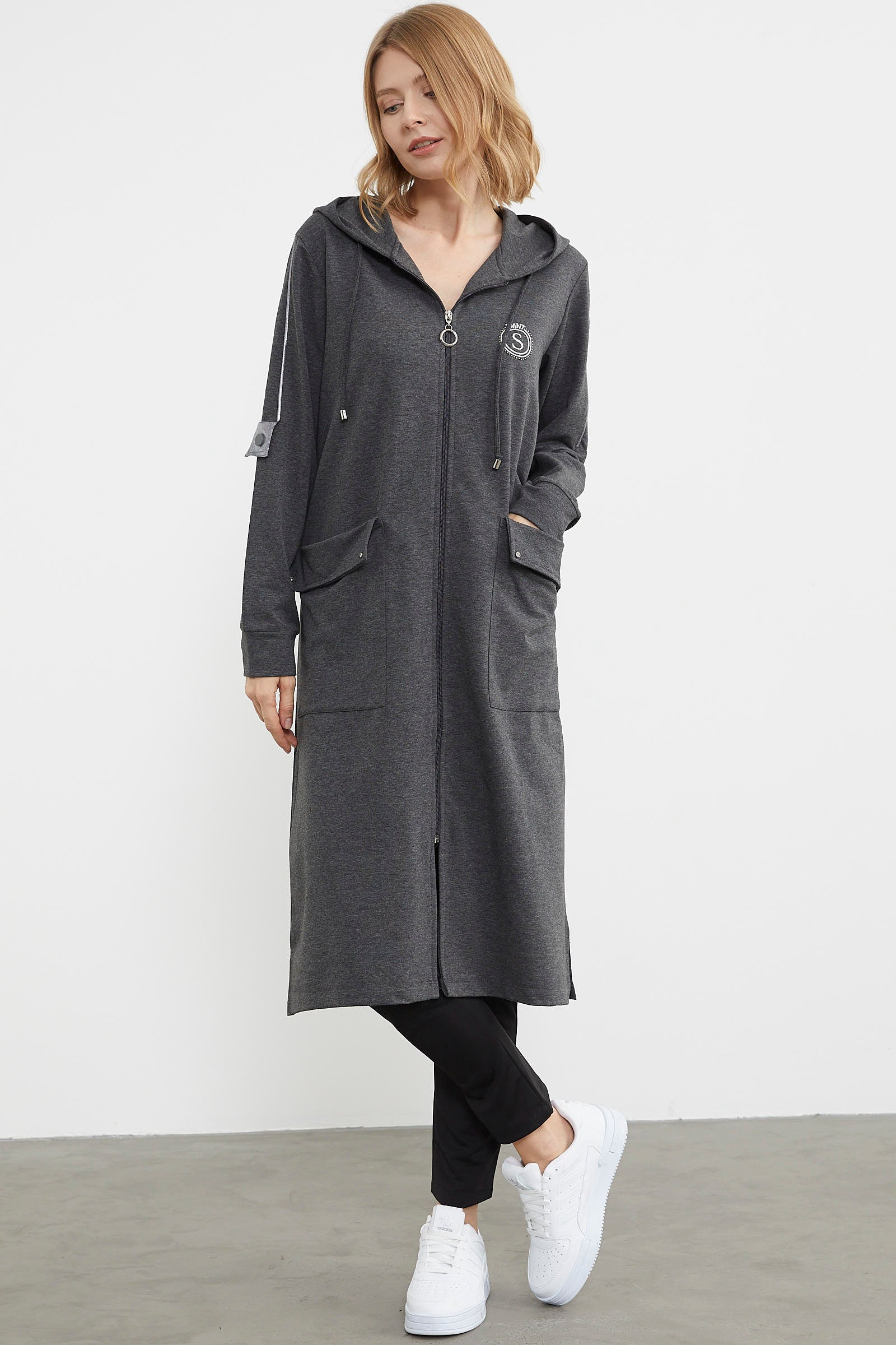 Cep Detaylı Tam Fermuarlı Kap - Antrasit (4) Sementa