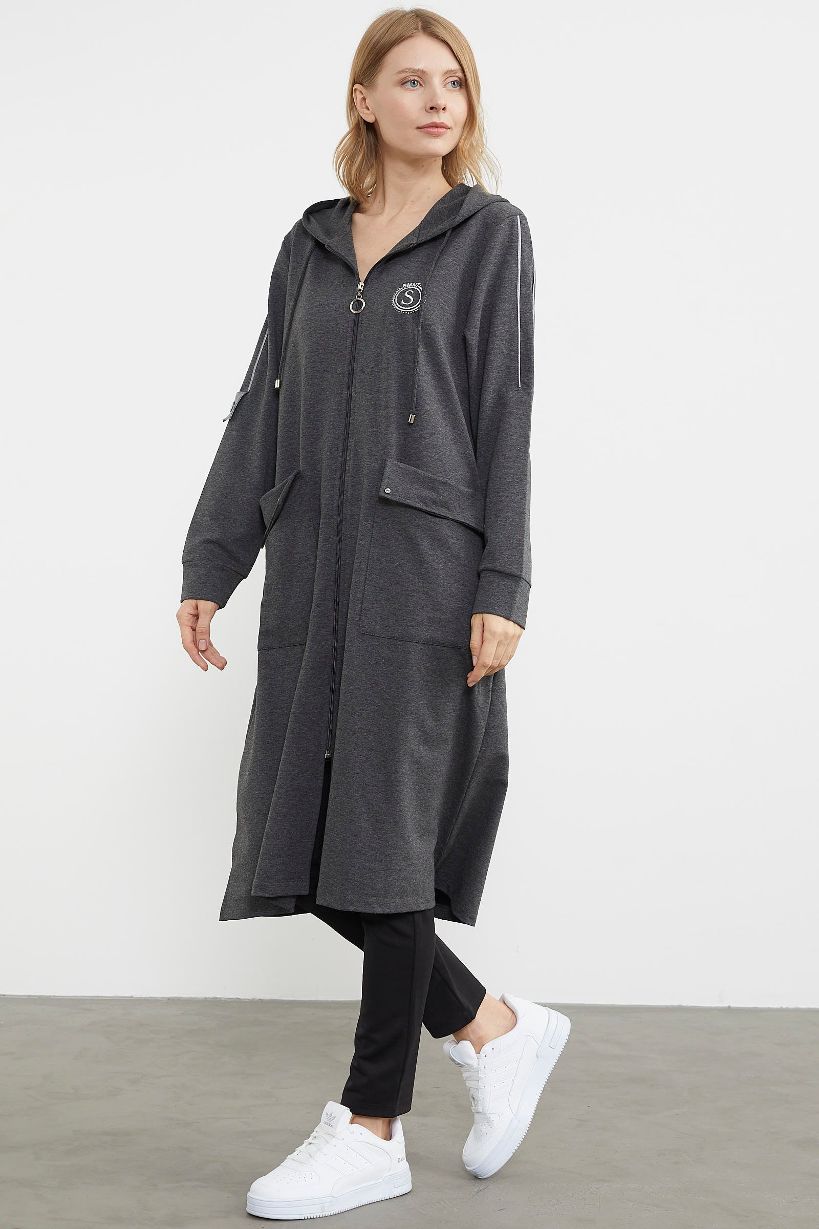 Cep Detaylı Tam Fermuarlı Kap - Antrasit (5) Sementa