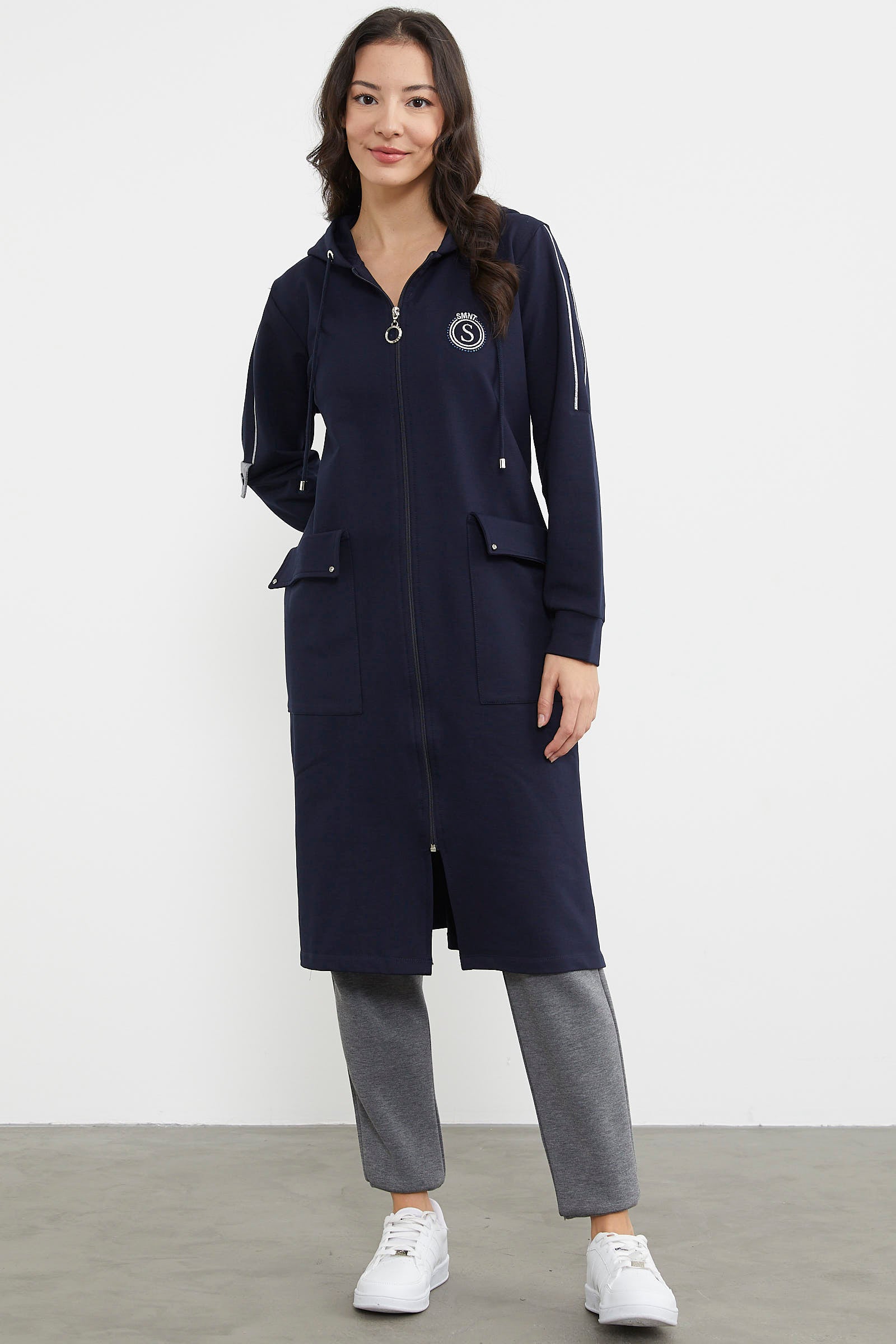 Cep Detaylı Tam Fermuarlı Kap - Lacivert (2) Sementa