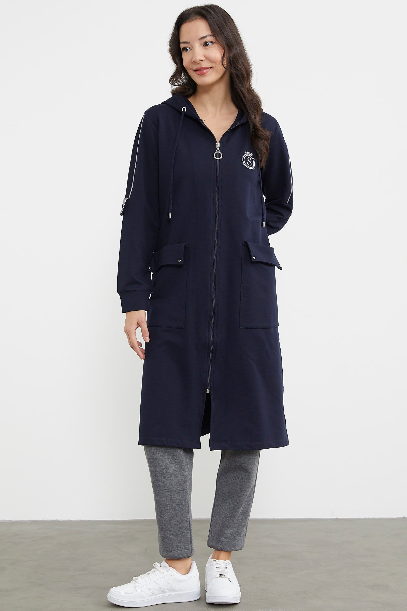 Cep Detaylı Tam Fermuarlı Kap - Lacivert (3) Sementa