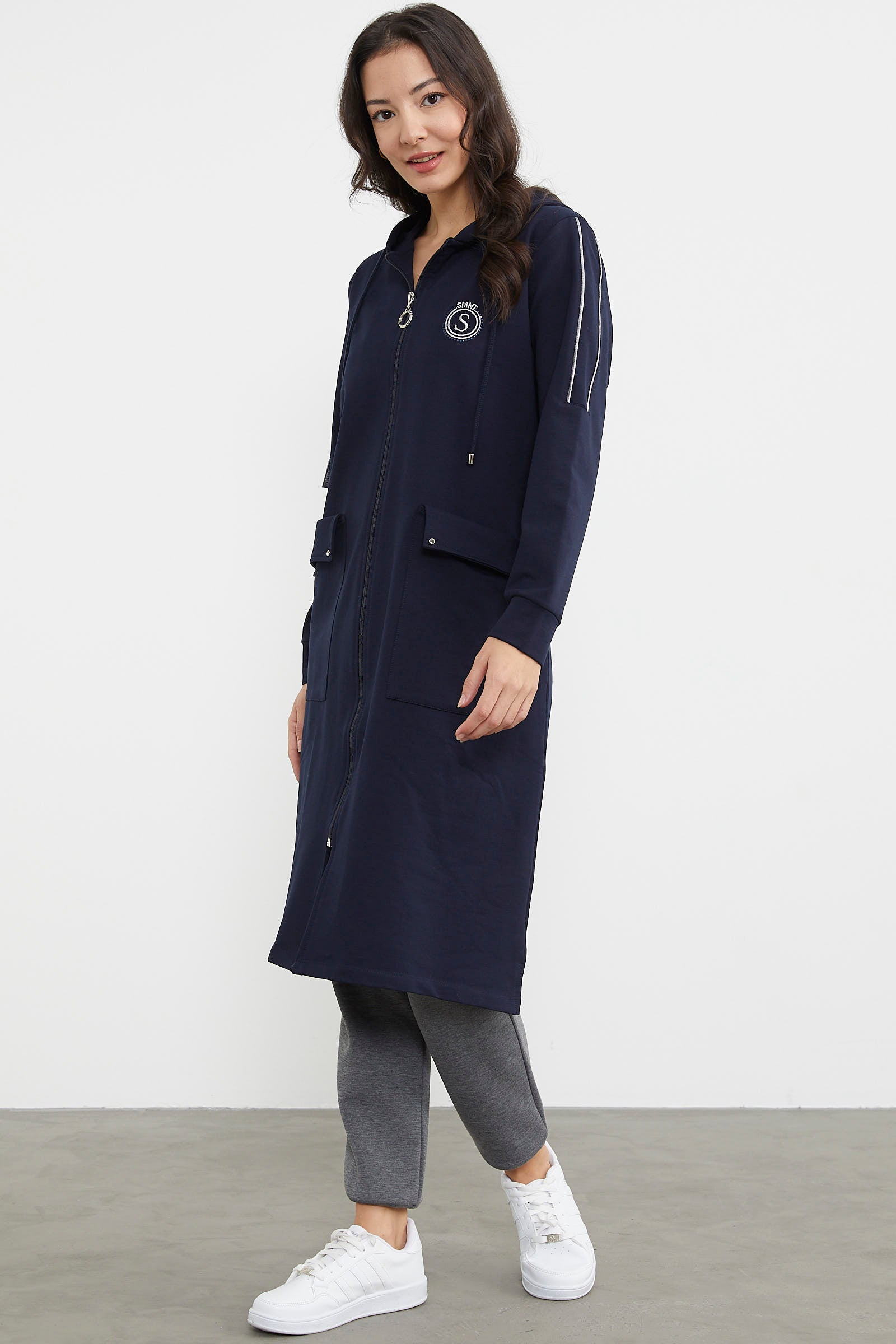 Cep Detaylı Tam Fermuarlı Kap - Lacivert (4) Sementa