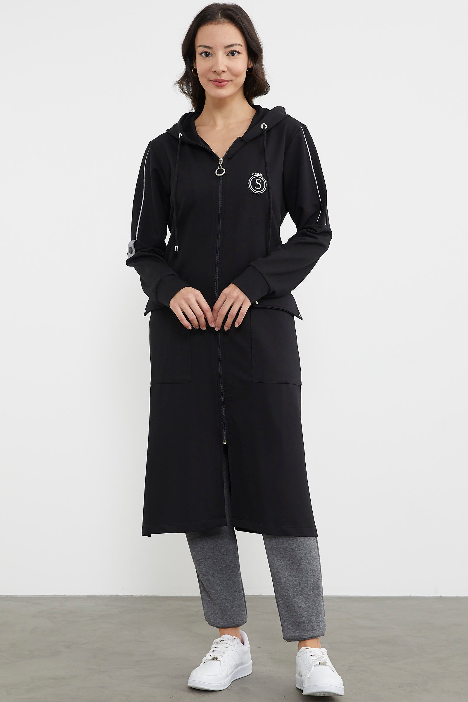 Cep Detaylı Tam Fermuarlı Kap - Siyah (1) Sementa