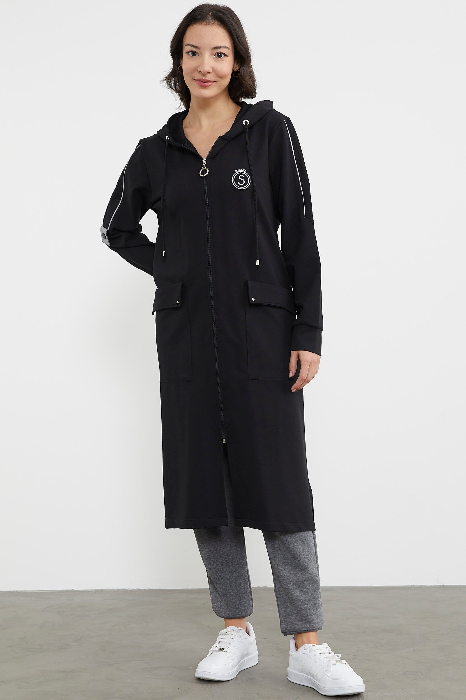 Cep Detaylı Tam Fermuarlı Kap - Siyah (2) Sementa