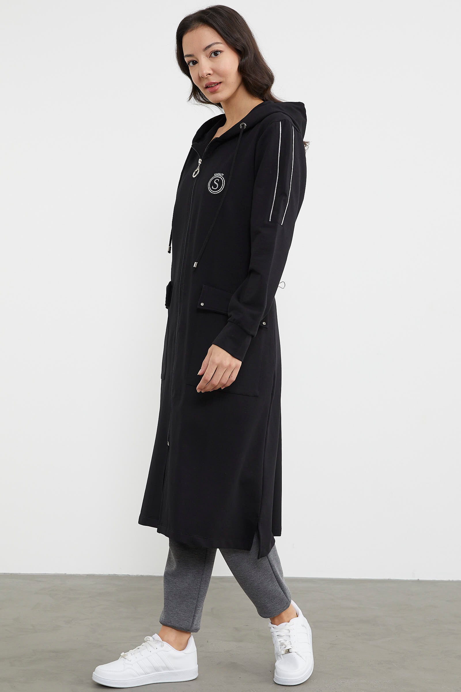 Cep Detaylı Tam Fermuarlı Kap - Siyah (4) Sementa