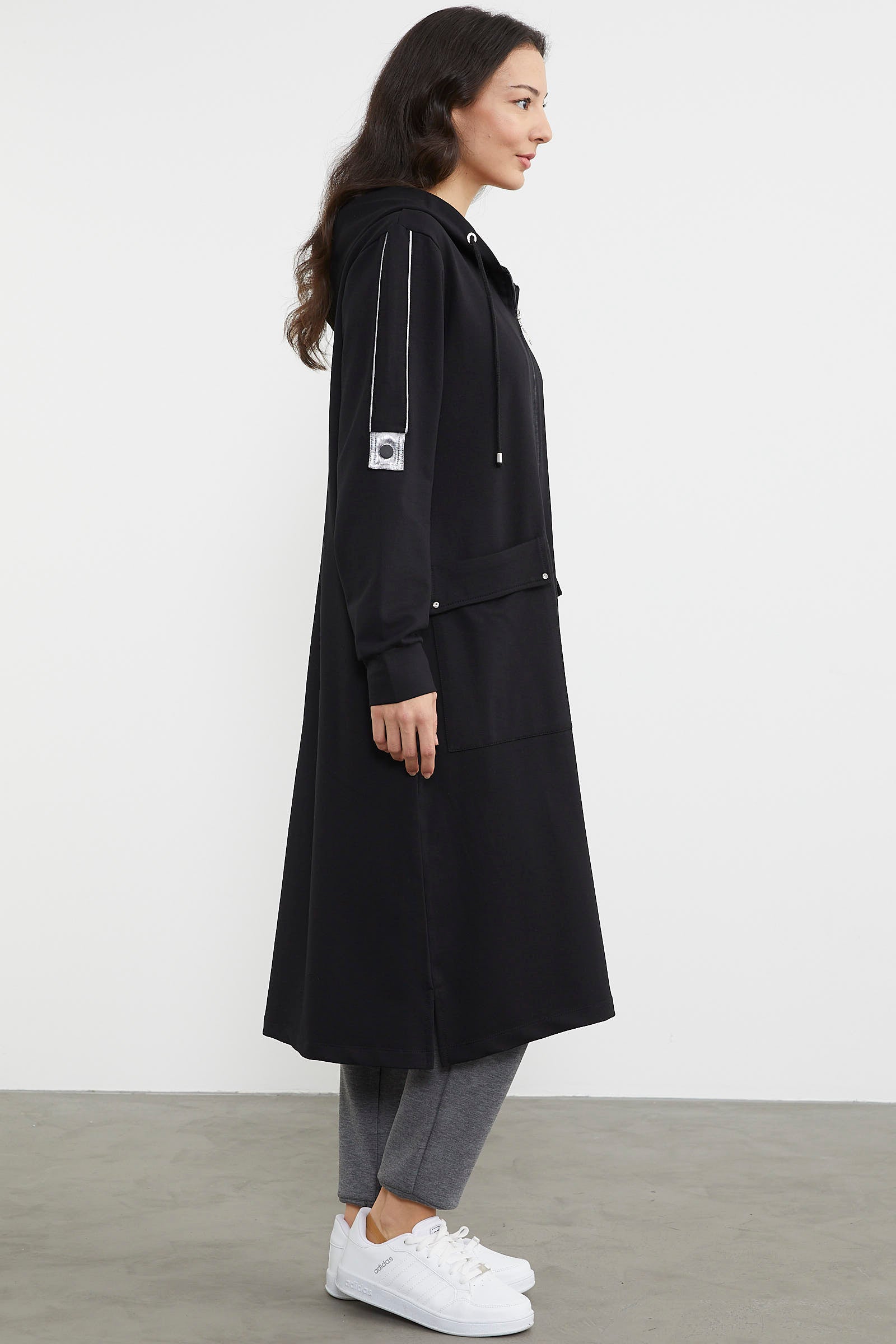 Cep Detaylı Tam Fermuarlı Kap - Siyah (5) Sementa