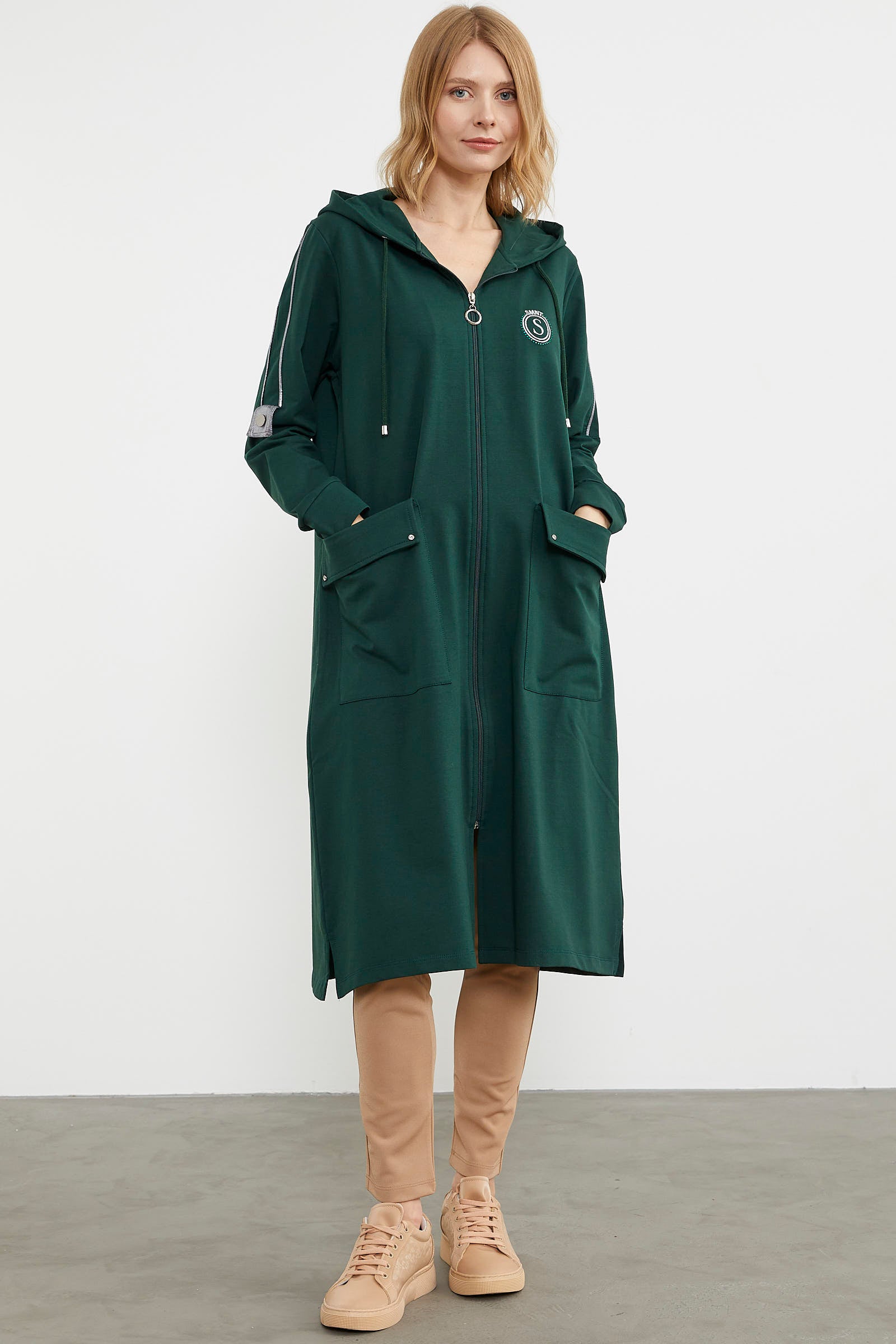 Cep Detaylı Tam Fermuarlı Kap - Yeşil (1) Sementa