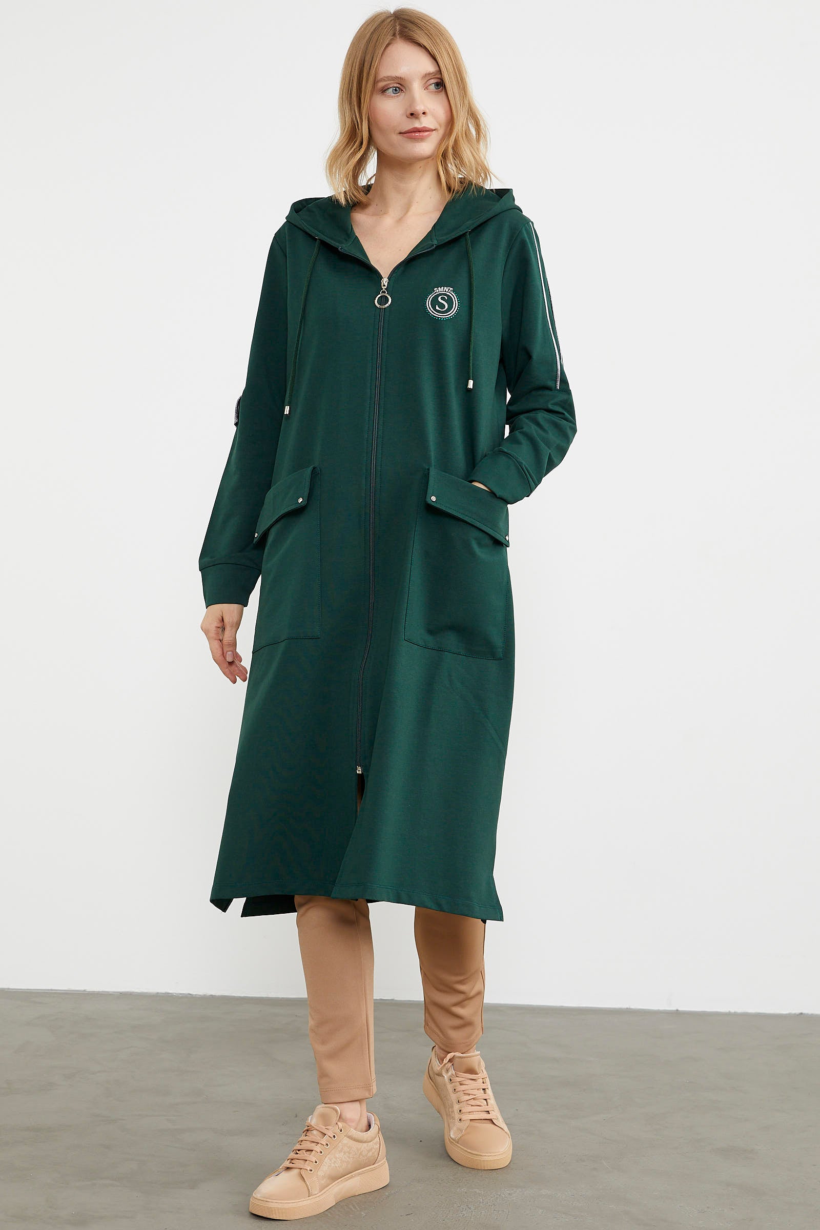 Cep Detaylı Tam Fermuarlı Kap - Yeşil (3) Sementa