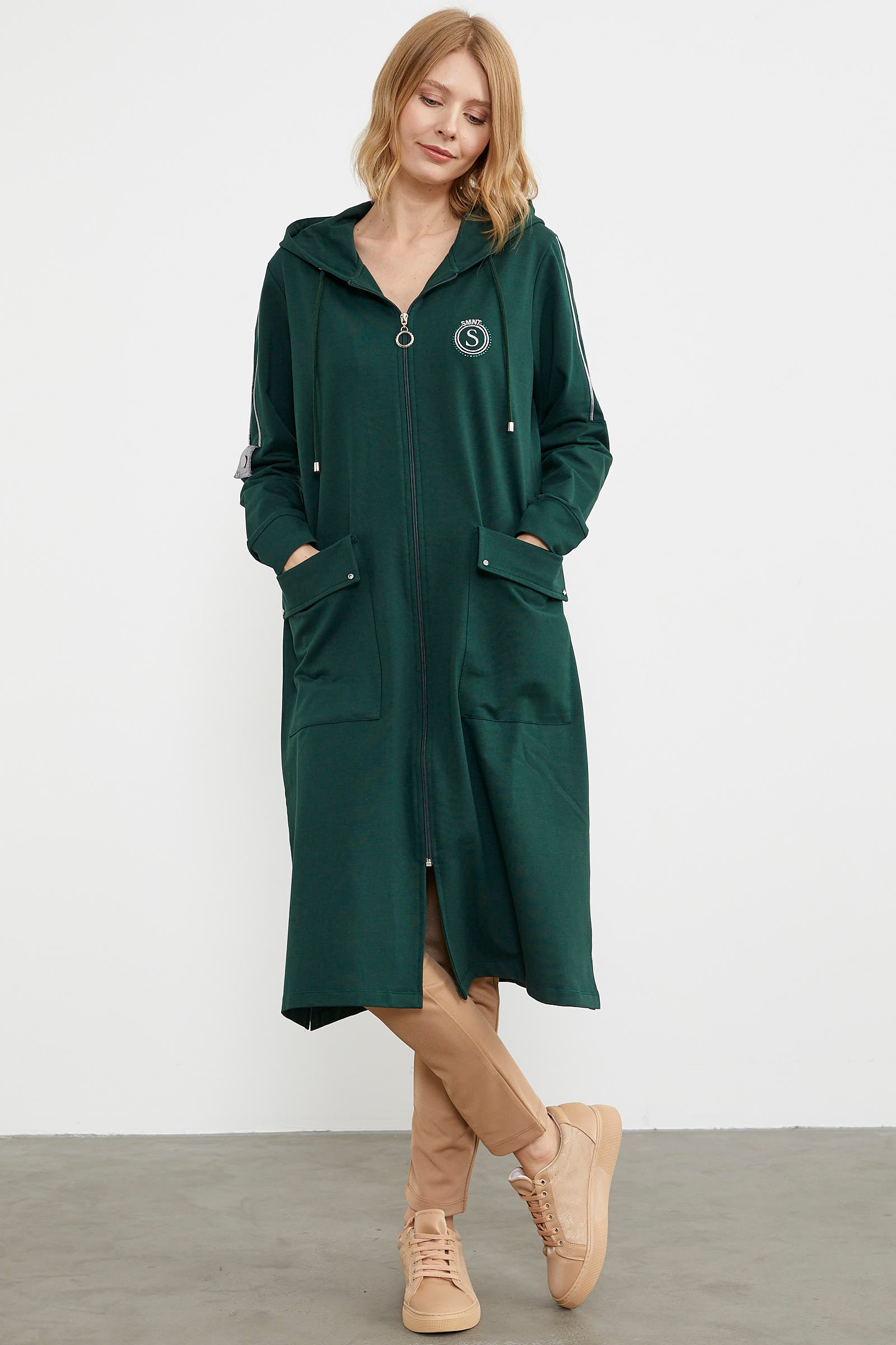 Cep Detaylı Tam Fermuarlı Kap - Yeşil (4) Sementa