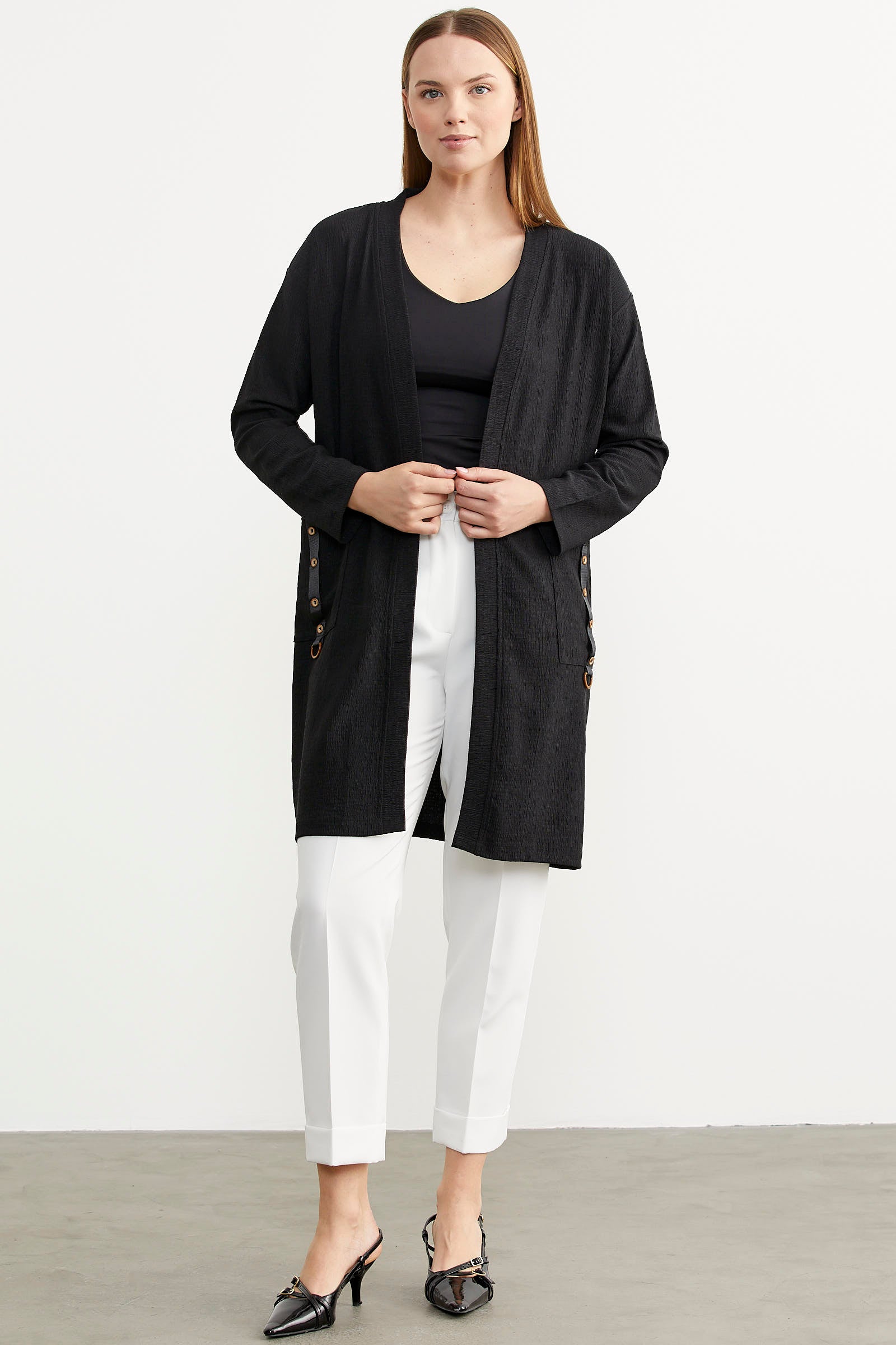 Cep Detaylı Uzun Penye Hırka - Siyah (1) Sementa