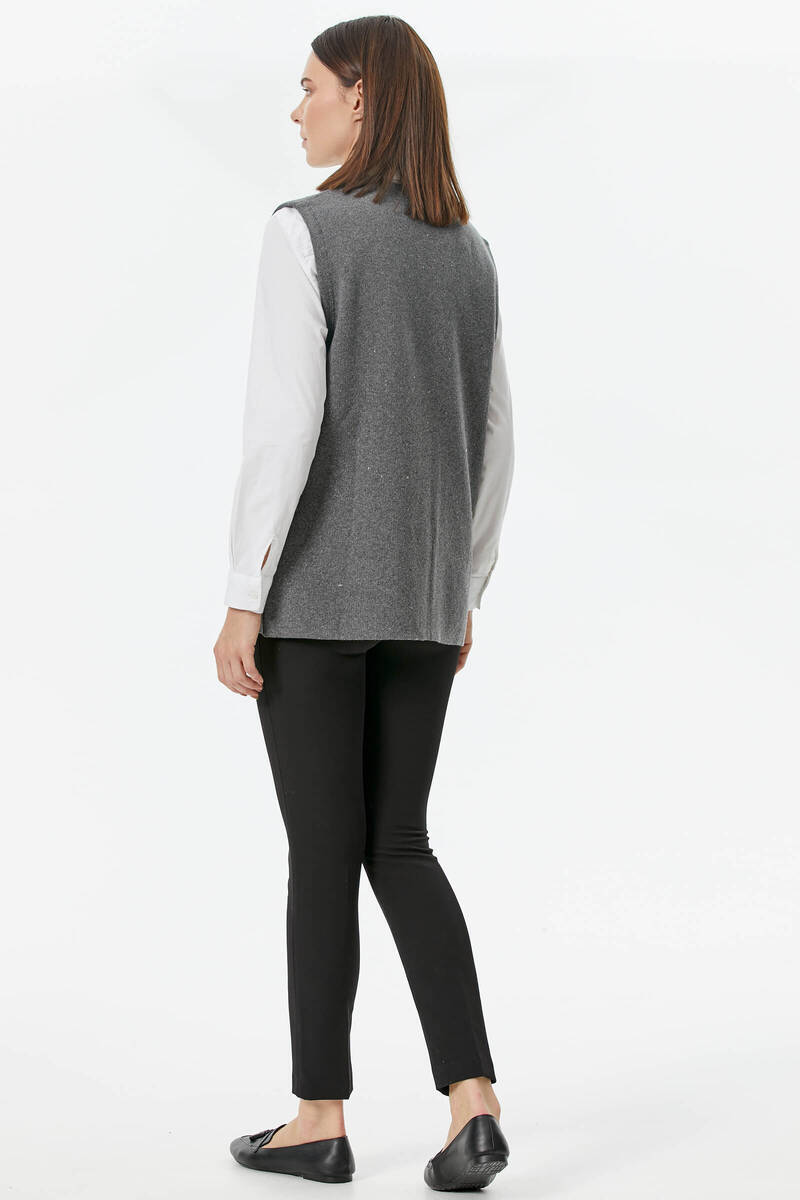 Cepli Fermuarlı Triko Yelek - Koyu Gri (5) Sementa