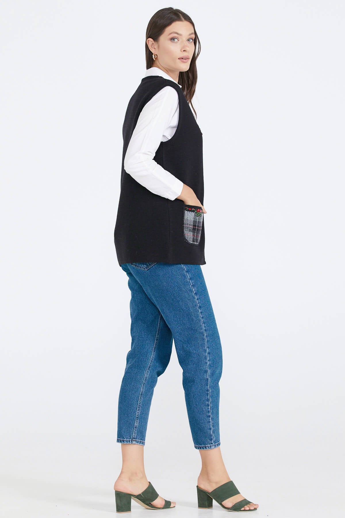 Cepli Fermuarlı Triko Yelek - Siyah (4) Sementa