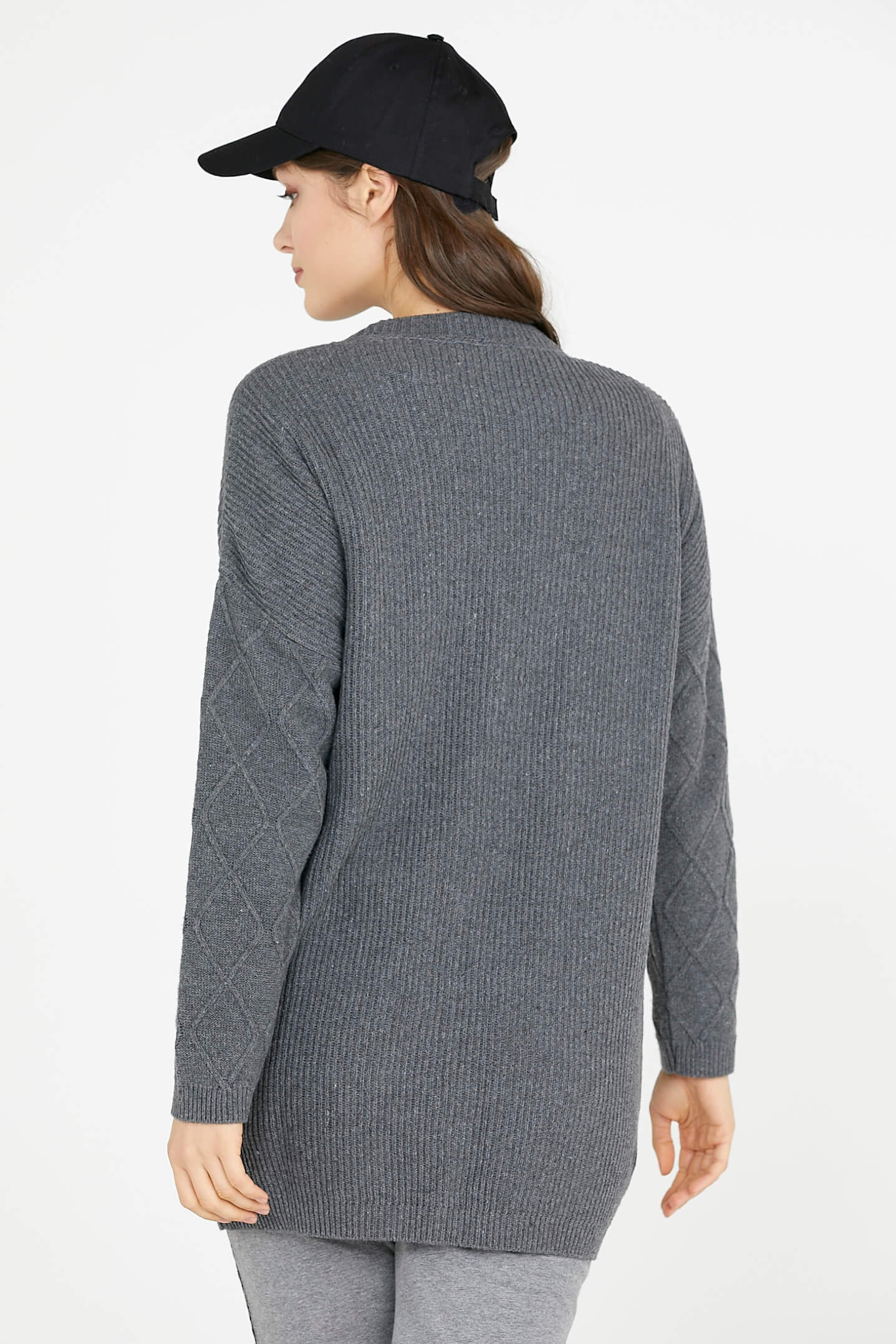 Cepli Uzun Triko Hırka - Koyu Gri (4) Sementa