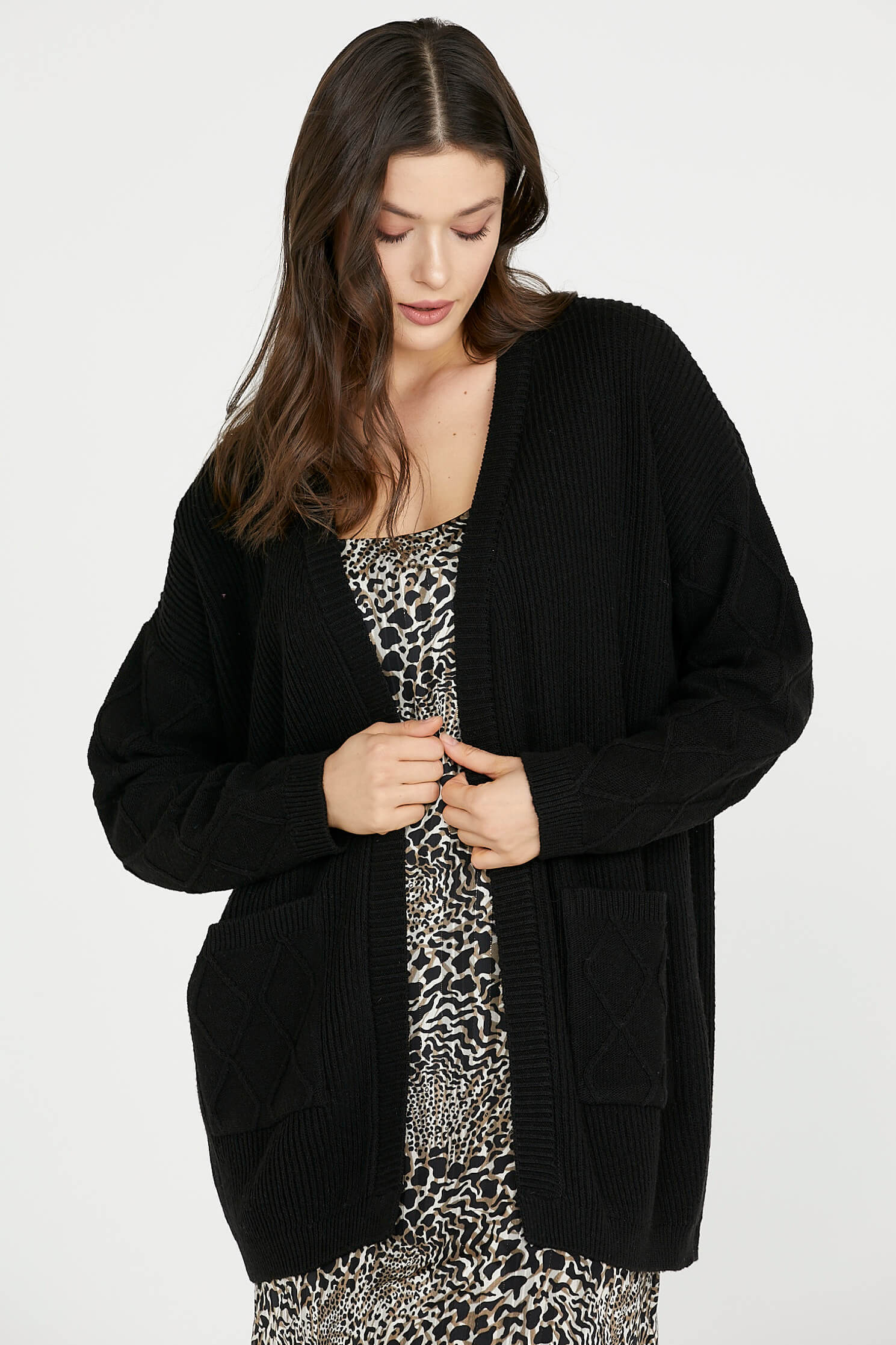 Cepli Uzun Triko Hırka - Siyah (1) Sementa