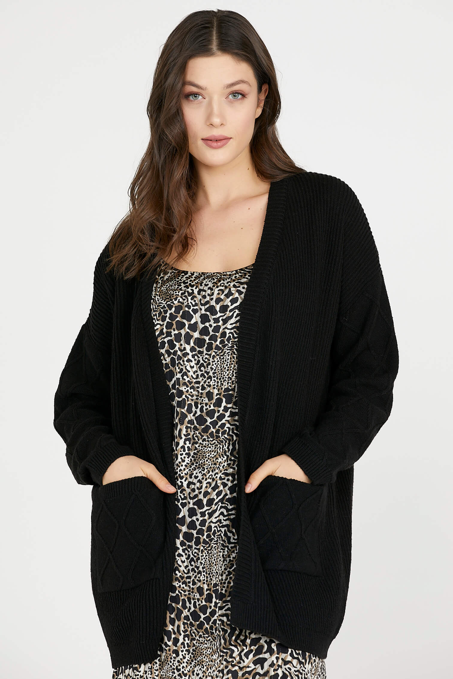 Cepli Uzun Triko Hırka - Siyah (2) Sementa