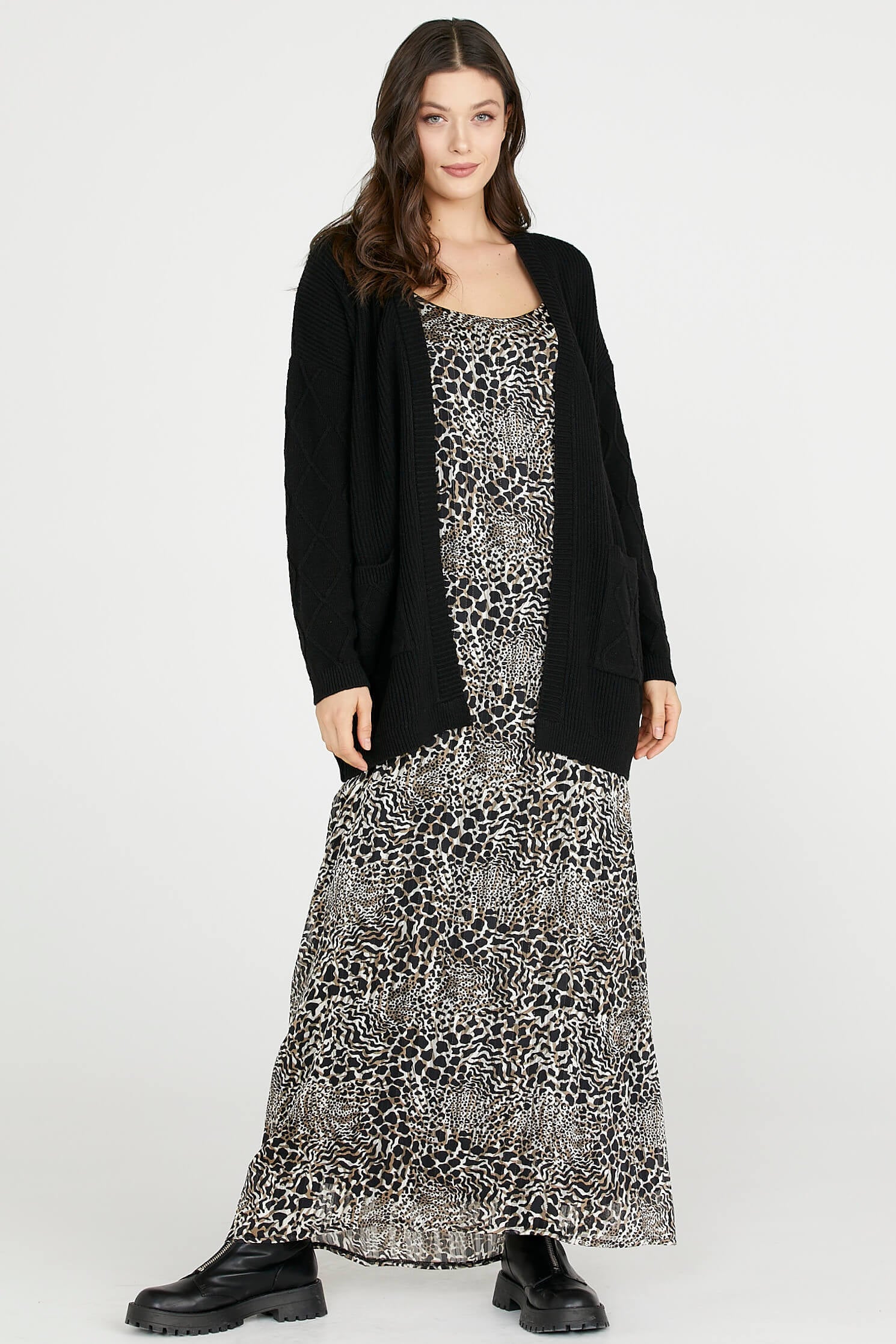 Cepli Uzun Triko Hırka - Siyah (3) Sementa