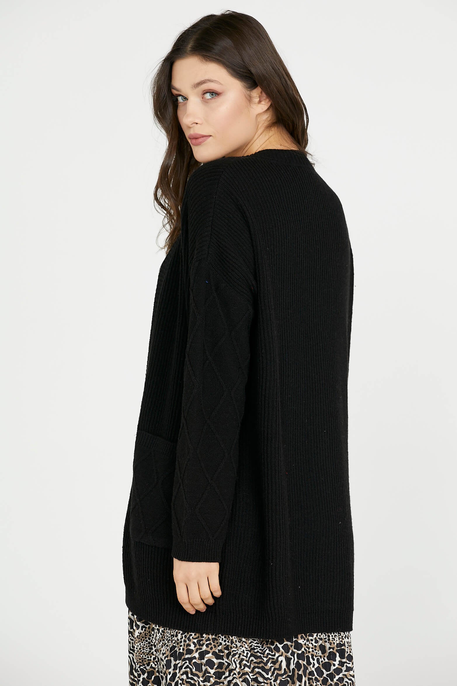 Cepli Uzun Triko Hırka - Siyah (4) Sementa