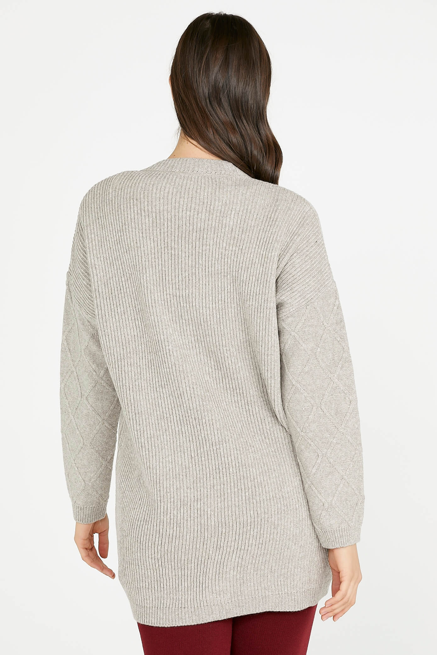 Cepli Uzun Triko Hırka - Vizon (3) Sementa