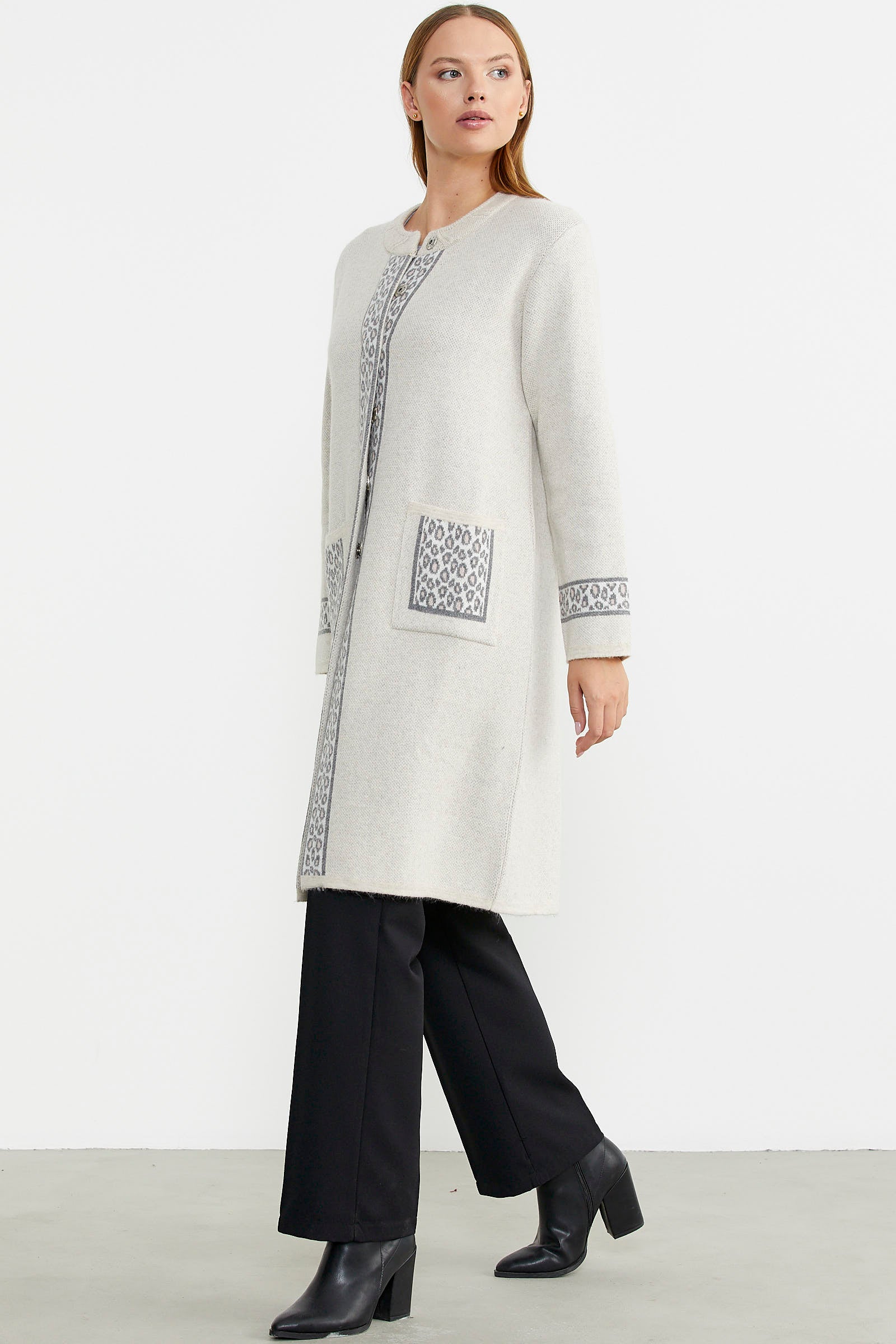 Cepli Uzun Yün Triko Hırka - Bej - Sementa