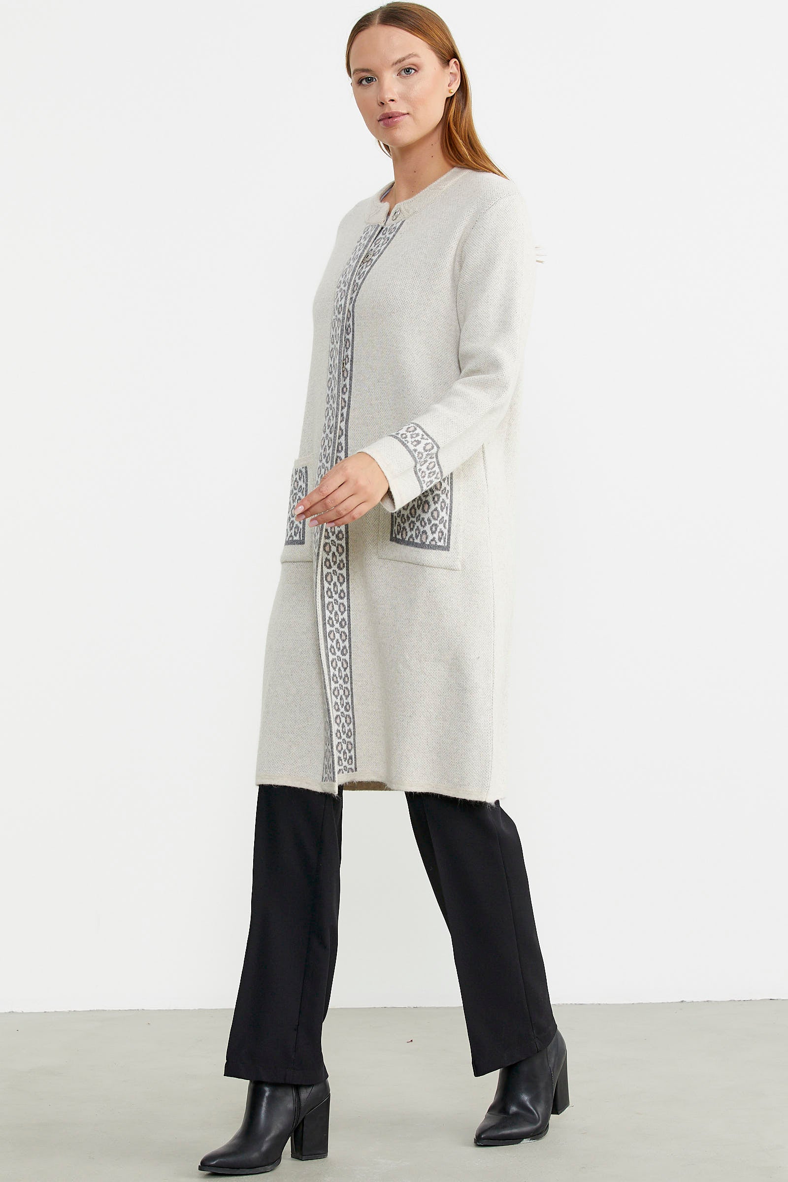 Cepli Uzun Yün Triko Hırka - Bej - Sementa