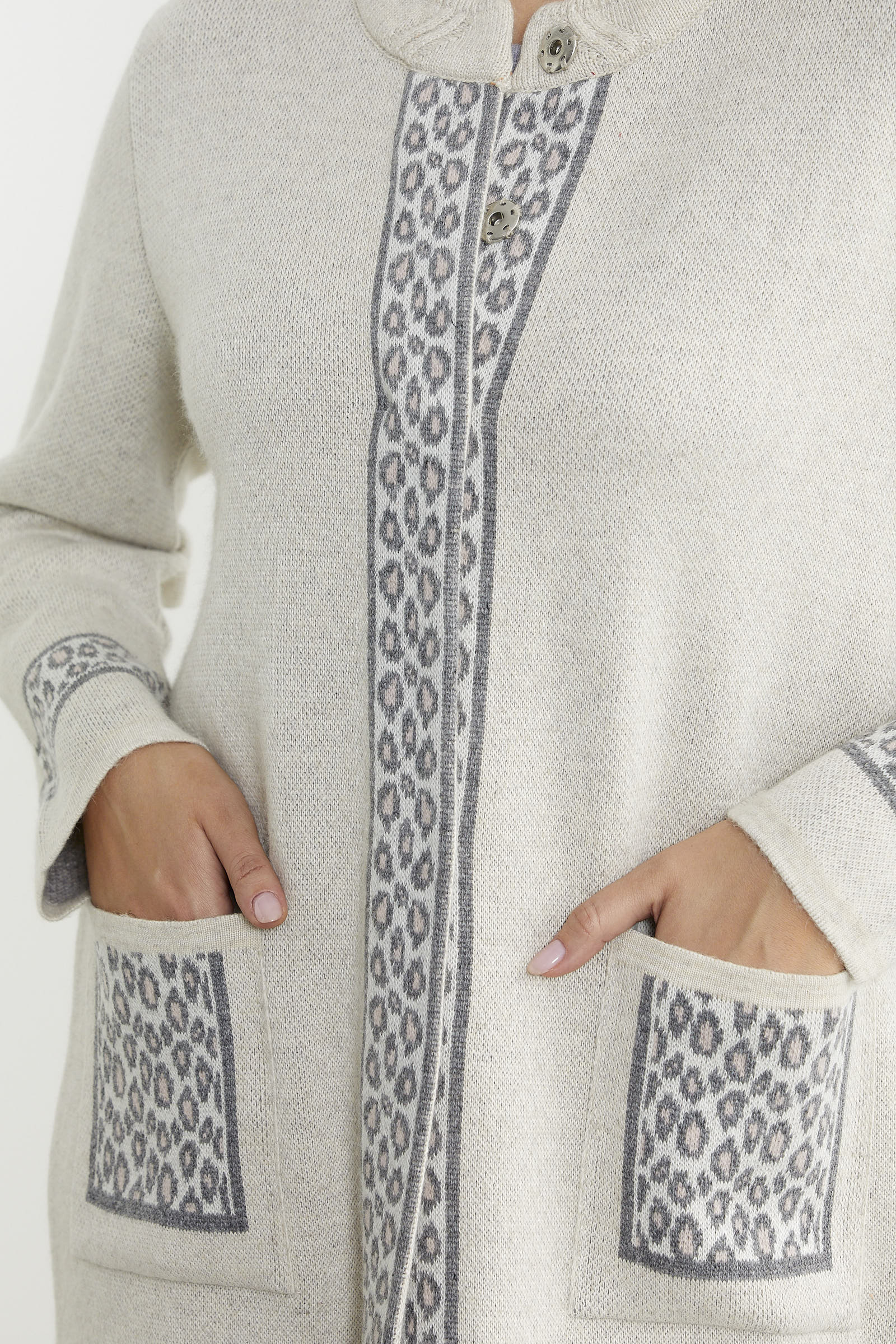 Cepli Uzun Yün Triko Hırka - Bej - Sementa