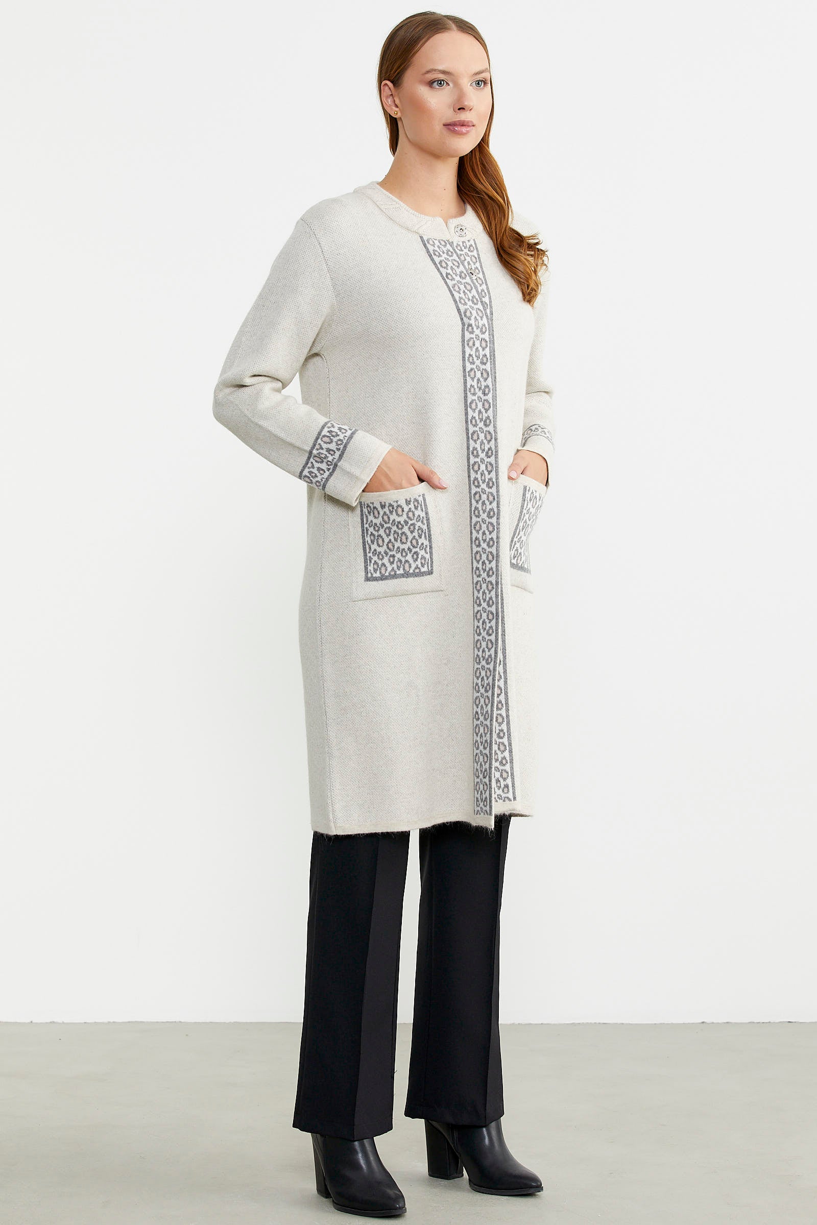 Cepli Uzun Yün Triko Hırka - Bej - Sementa