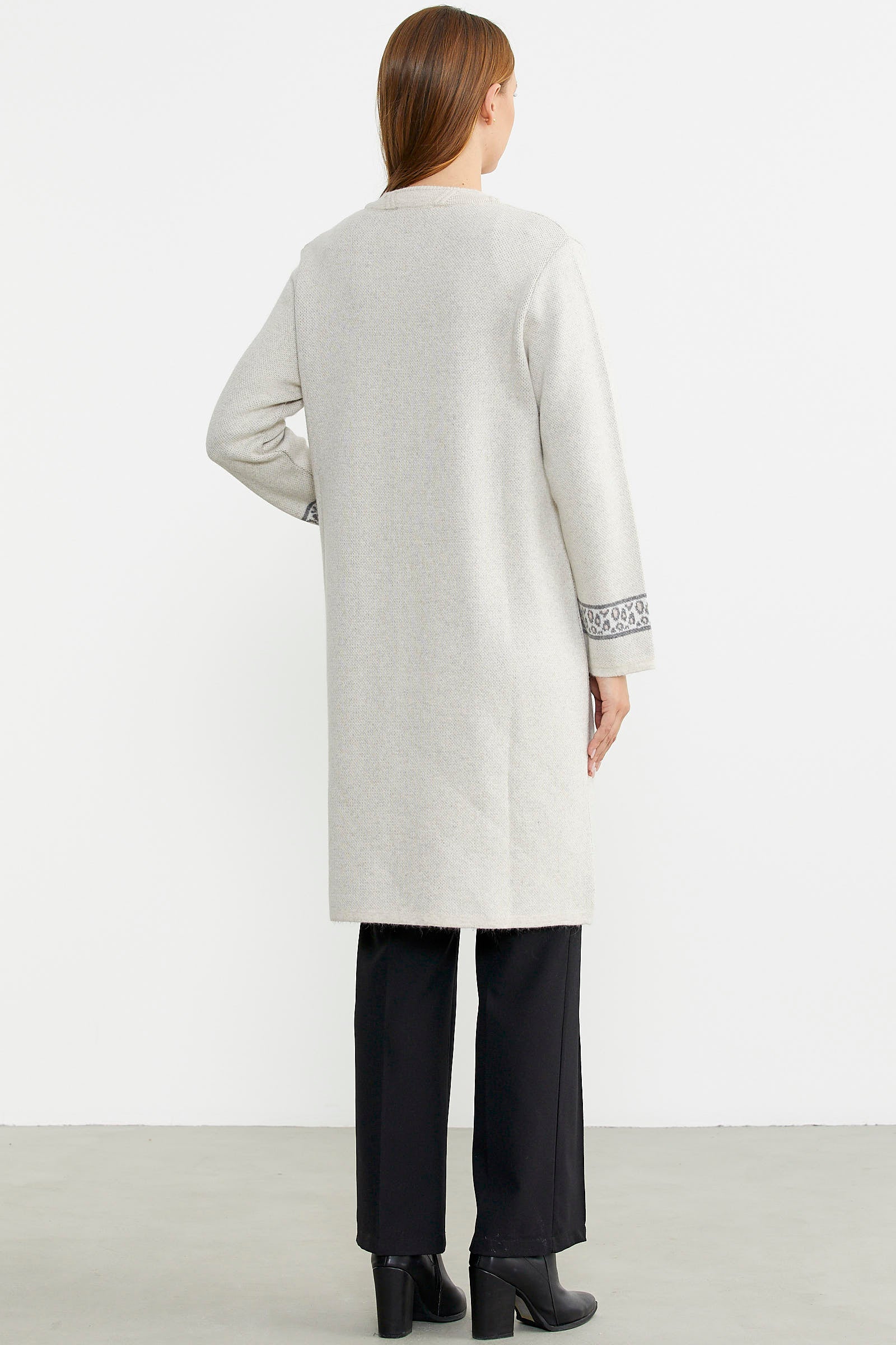 Cepli Uzun Yün Triko Hırka - Bej - Sementa